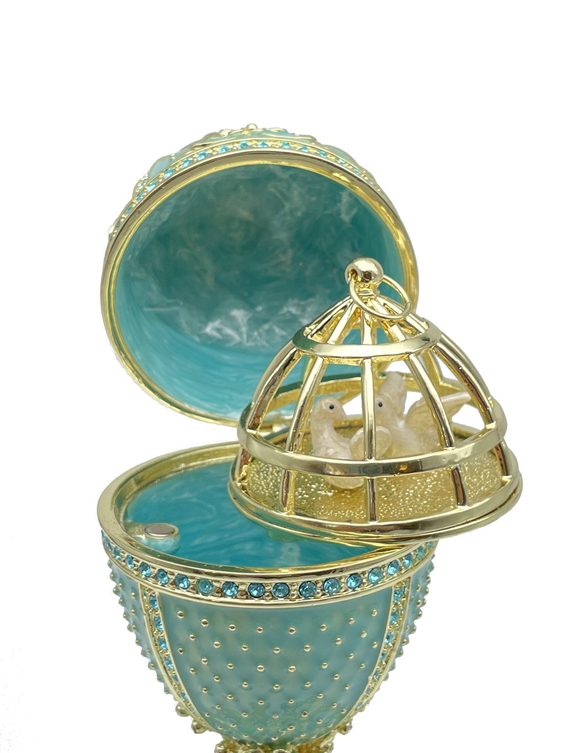 Keren Kopal Limited edition Green turquoise Faberge Egg with doves trinket box
