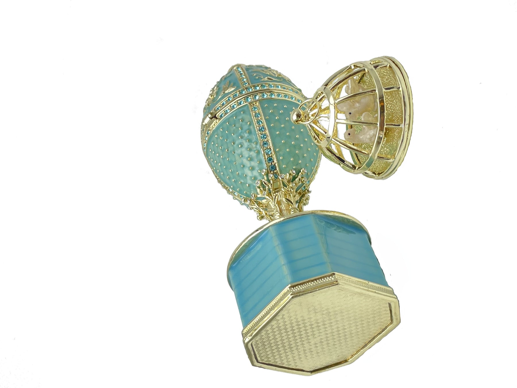 Keren Kopal Limited edition Green turquoise Faberge Egg with doves trinket box