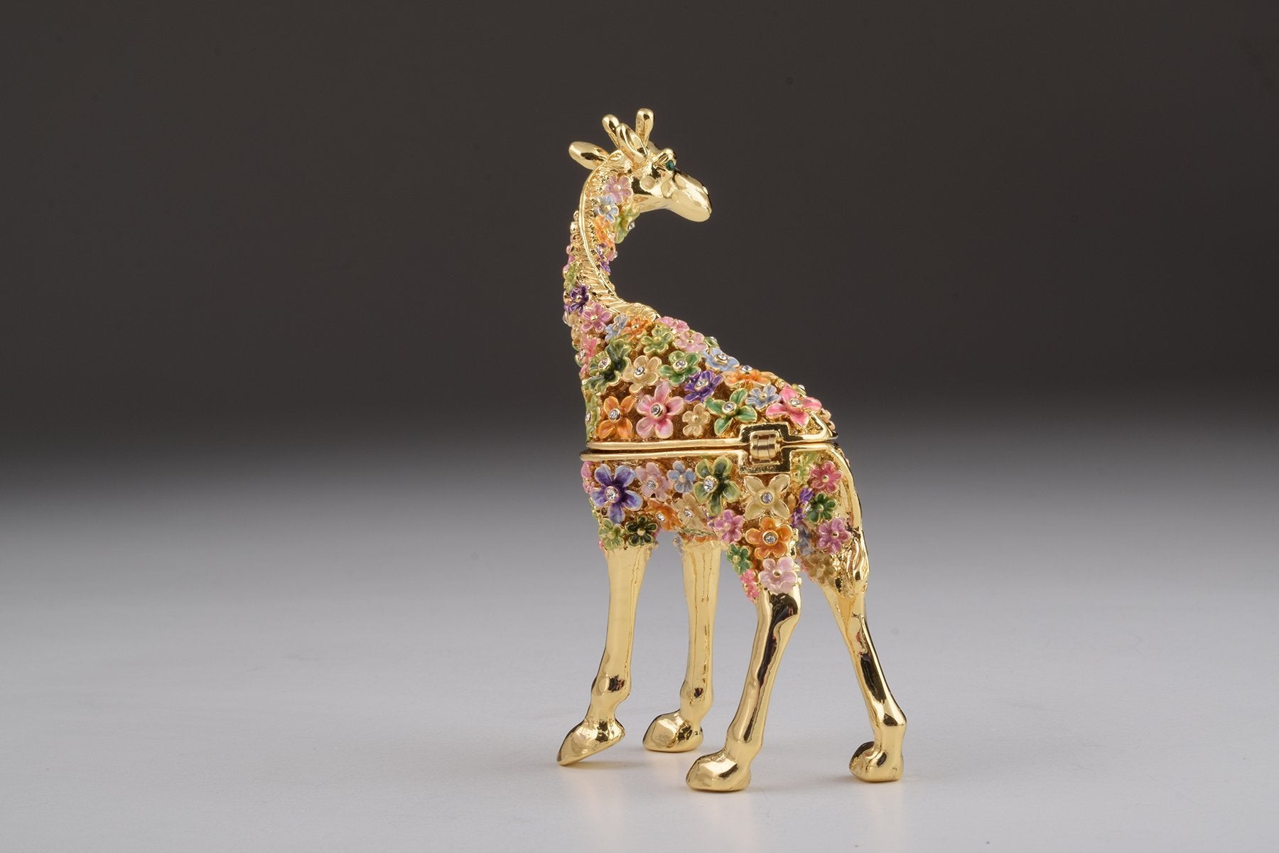 Keren Kopal Gold Giraffe with Colorful Flowers Trinket Box