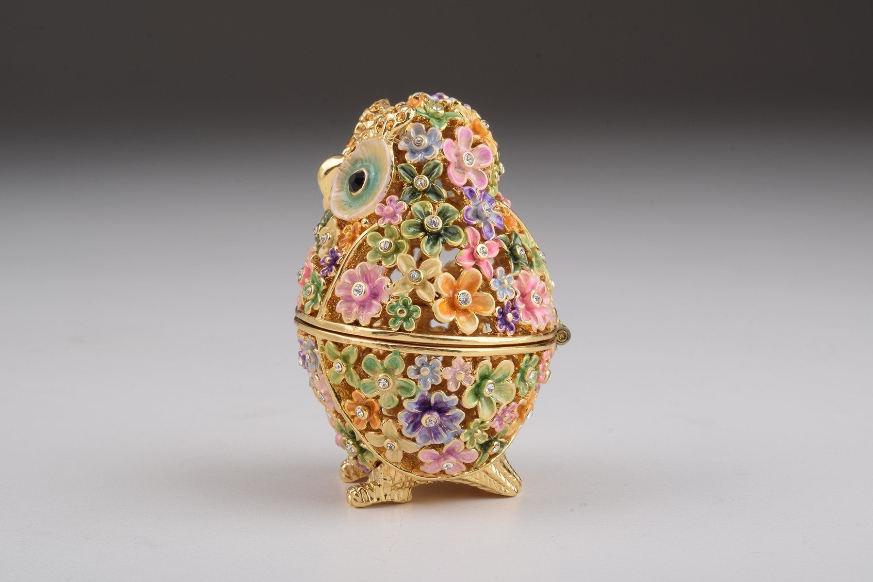 Keren Kopal Gold Owl with Colorful Flowers Trinket Box