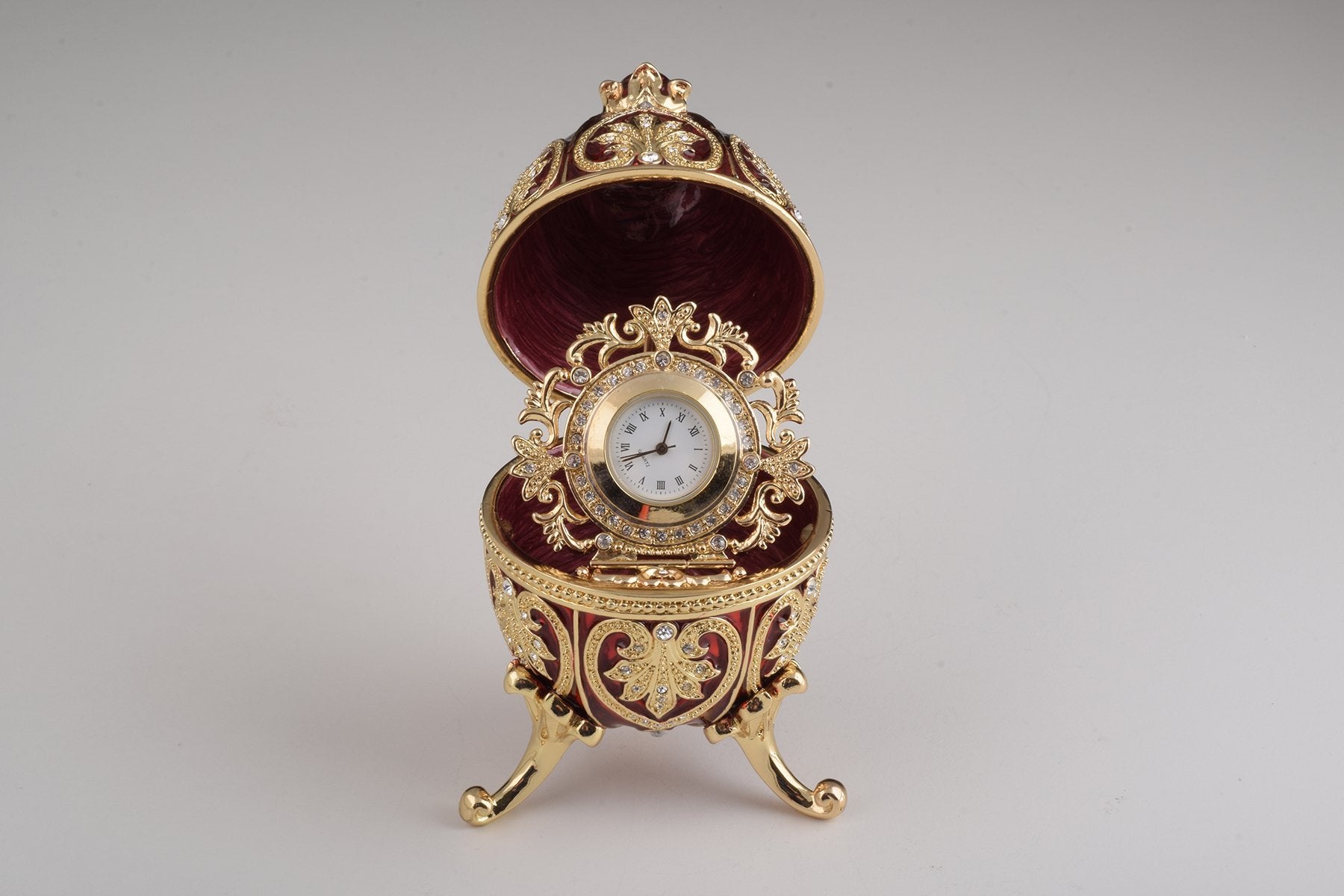 Keren Kopal Gold & Red Faberge Egg with Clock