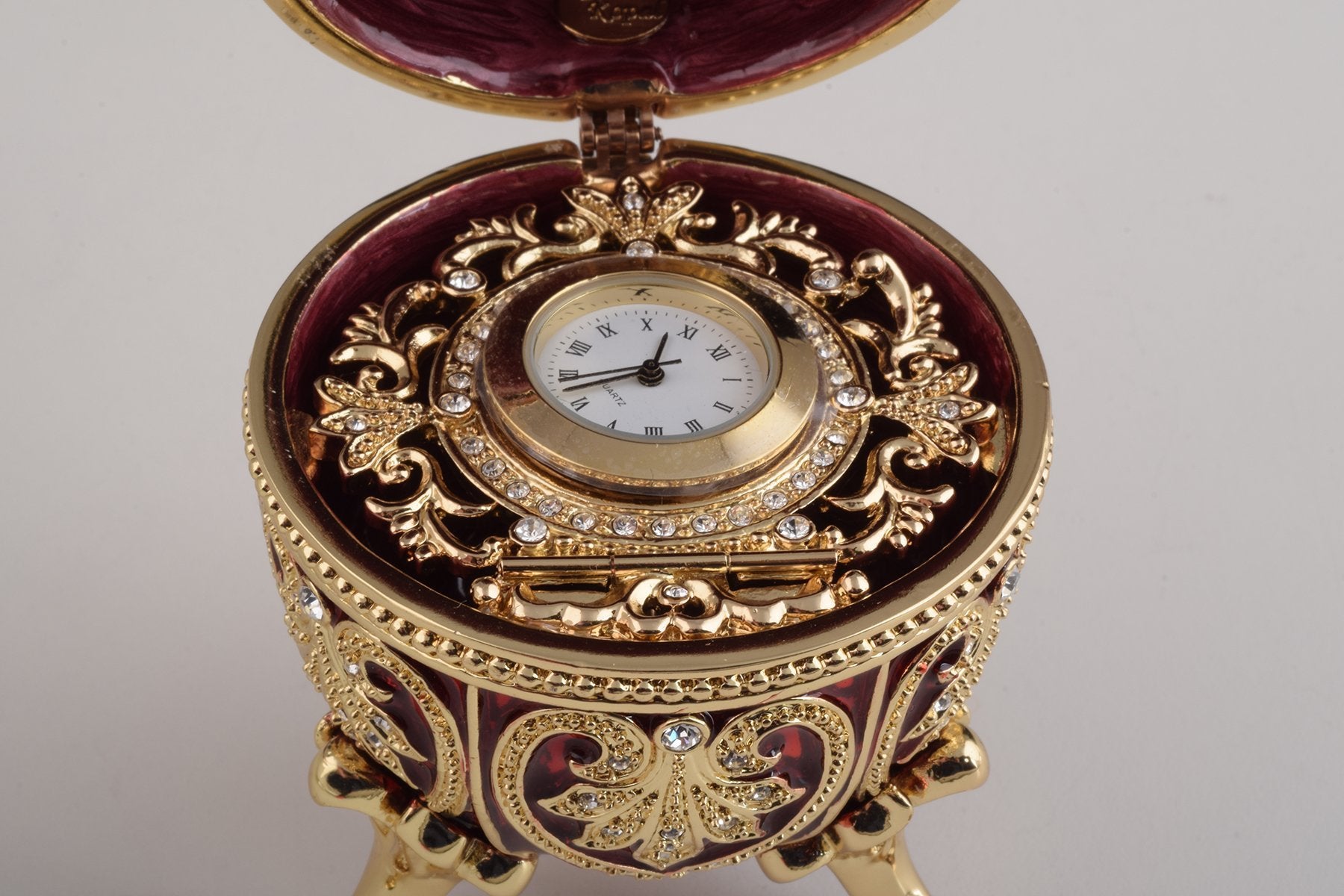 Keren Kopal Gold & Red Faberge Egg with Clock
