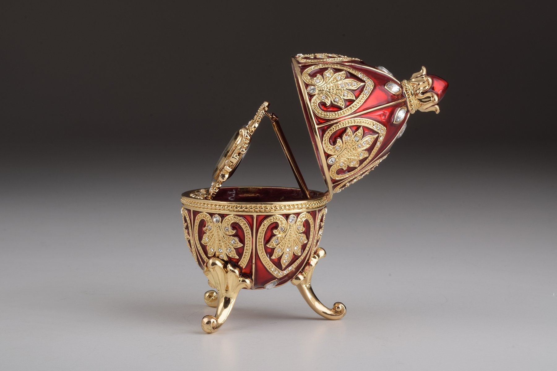 Keren Kopal Gold & Red Faberge Egg with Clock
