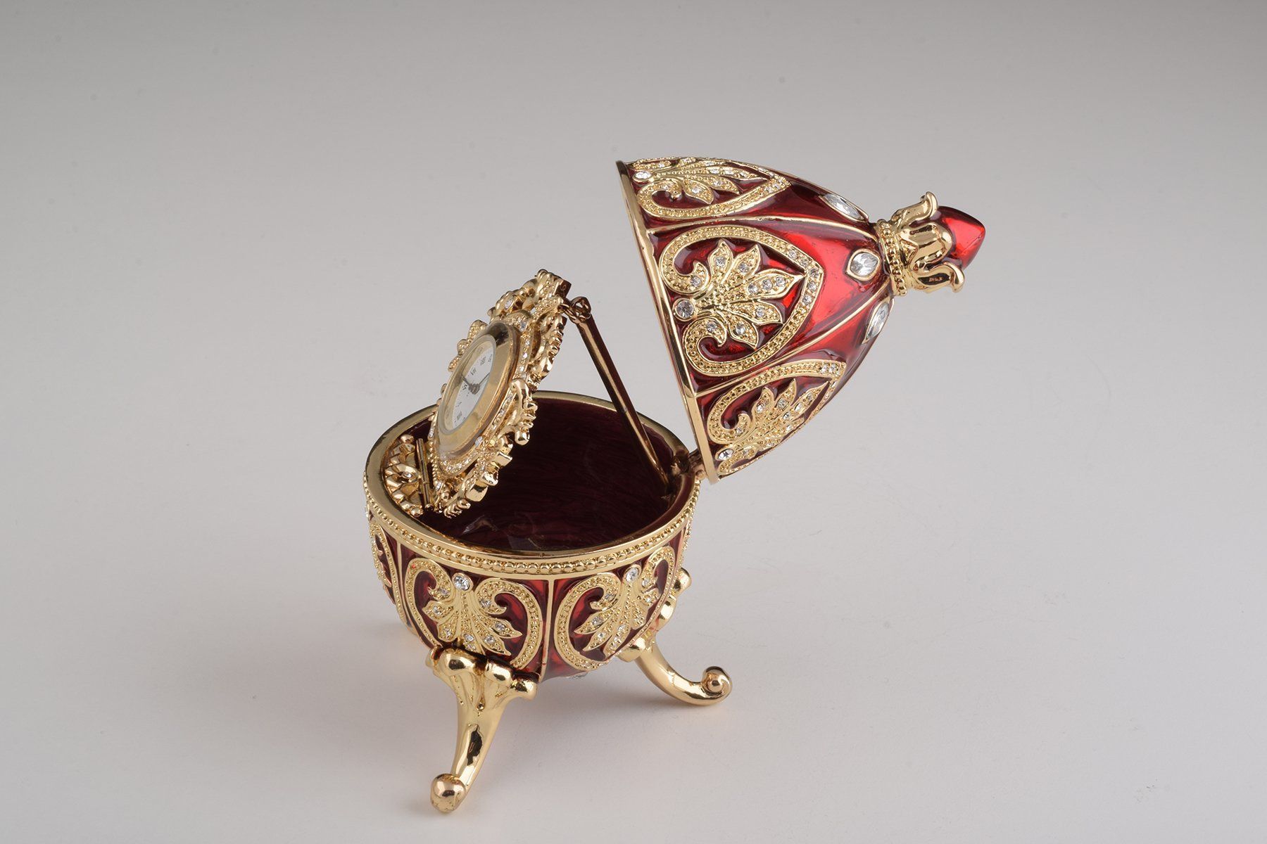 Keren Kopal Gold & Red Faberge Egg with Clock