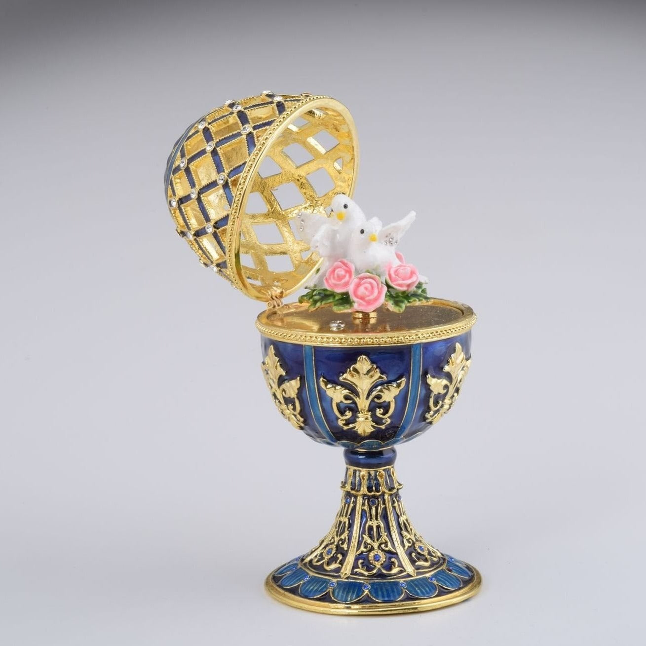 Keren Kopal Golden Blue Faberge Egg with White Doves