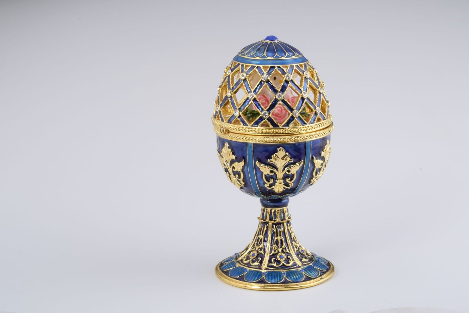 Keren Kopal Golden Blue Faberge Egg with White Doves