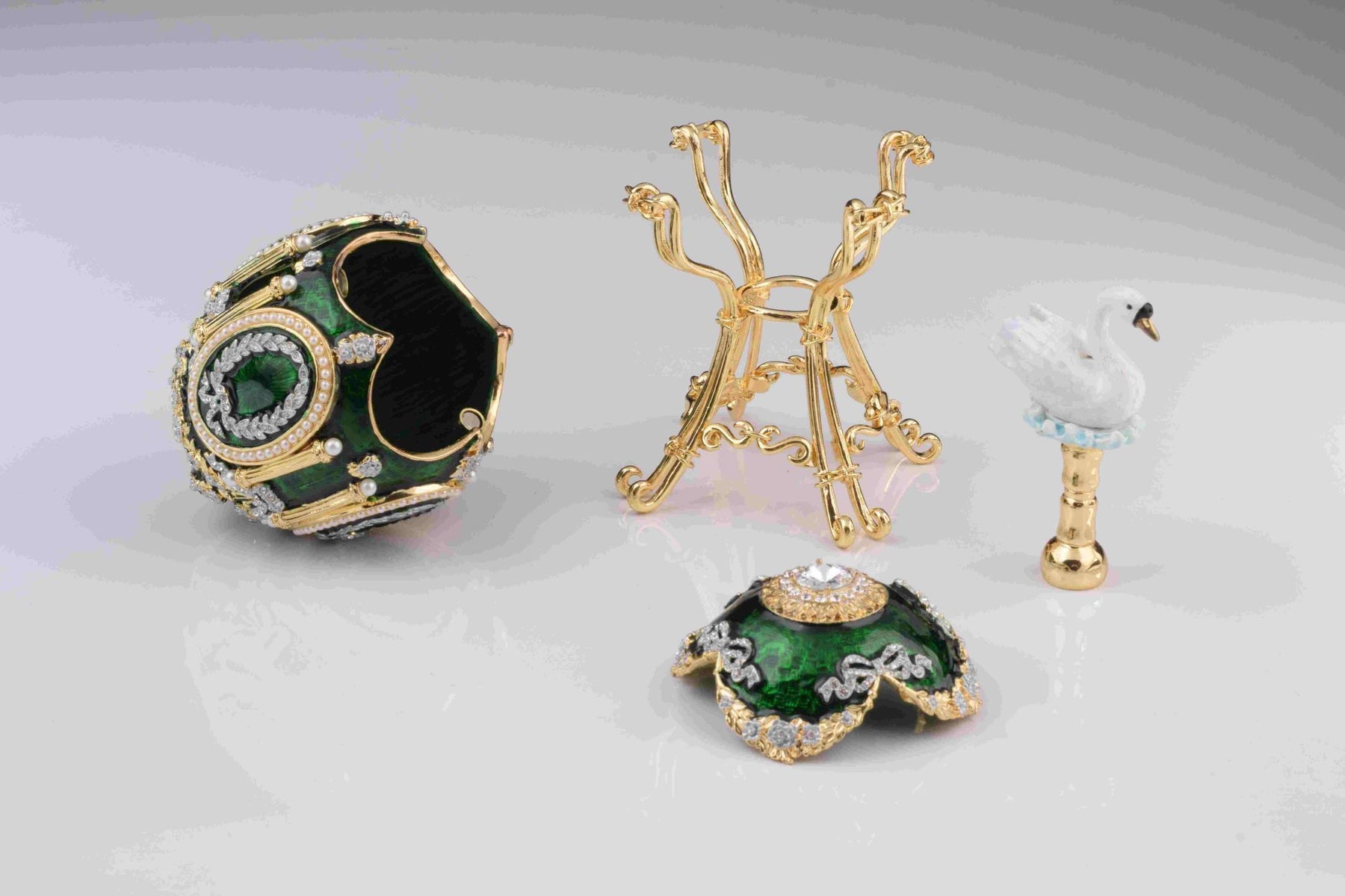 Keren Kopal Green Faberge Egg with Swan Inside