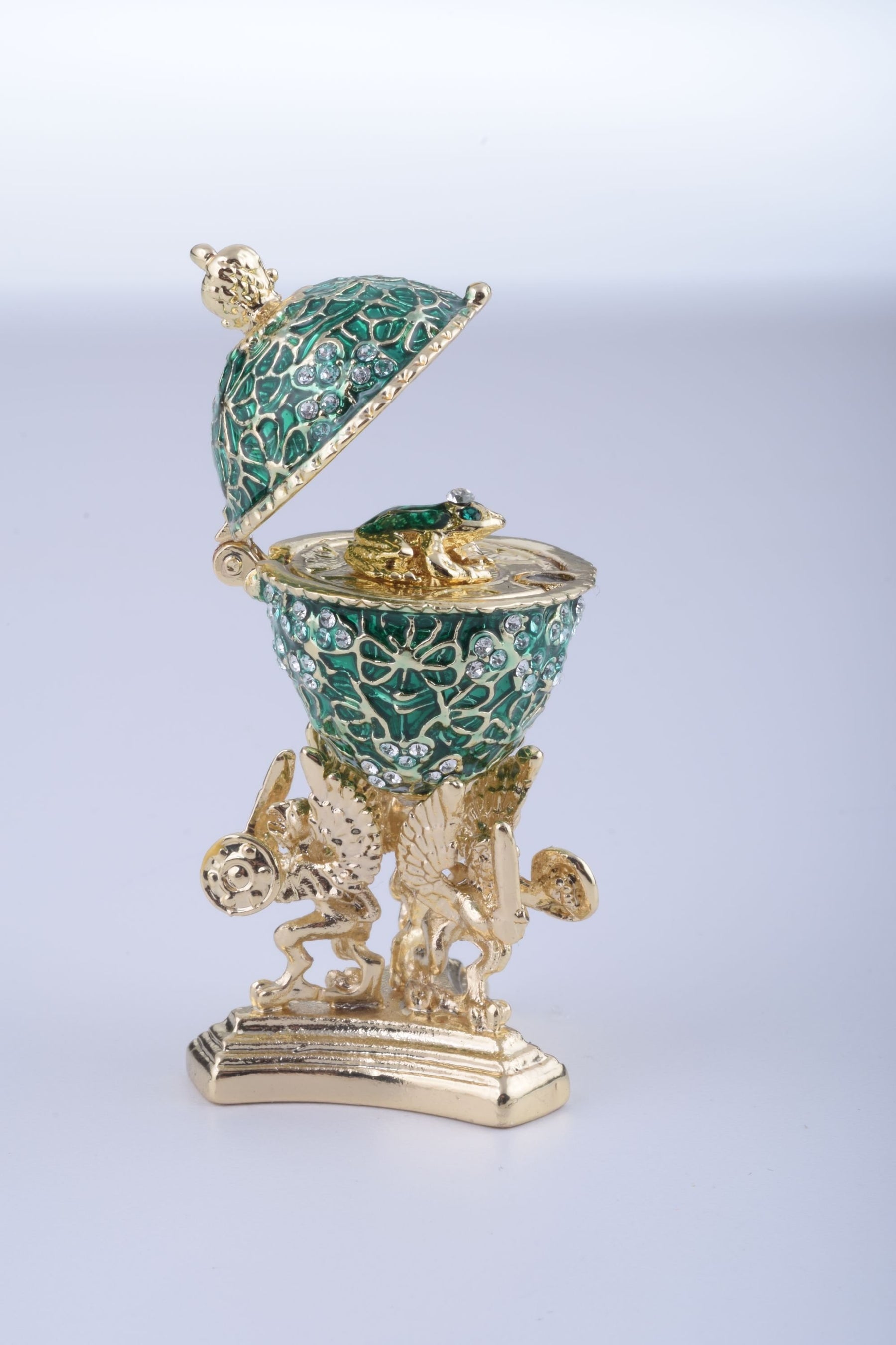 Keren Kopal Green Faberge Egg with a Golden Frog Inside