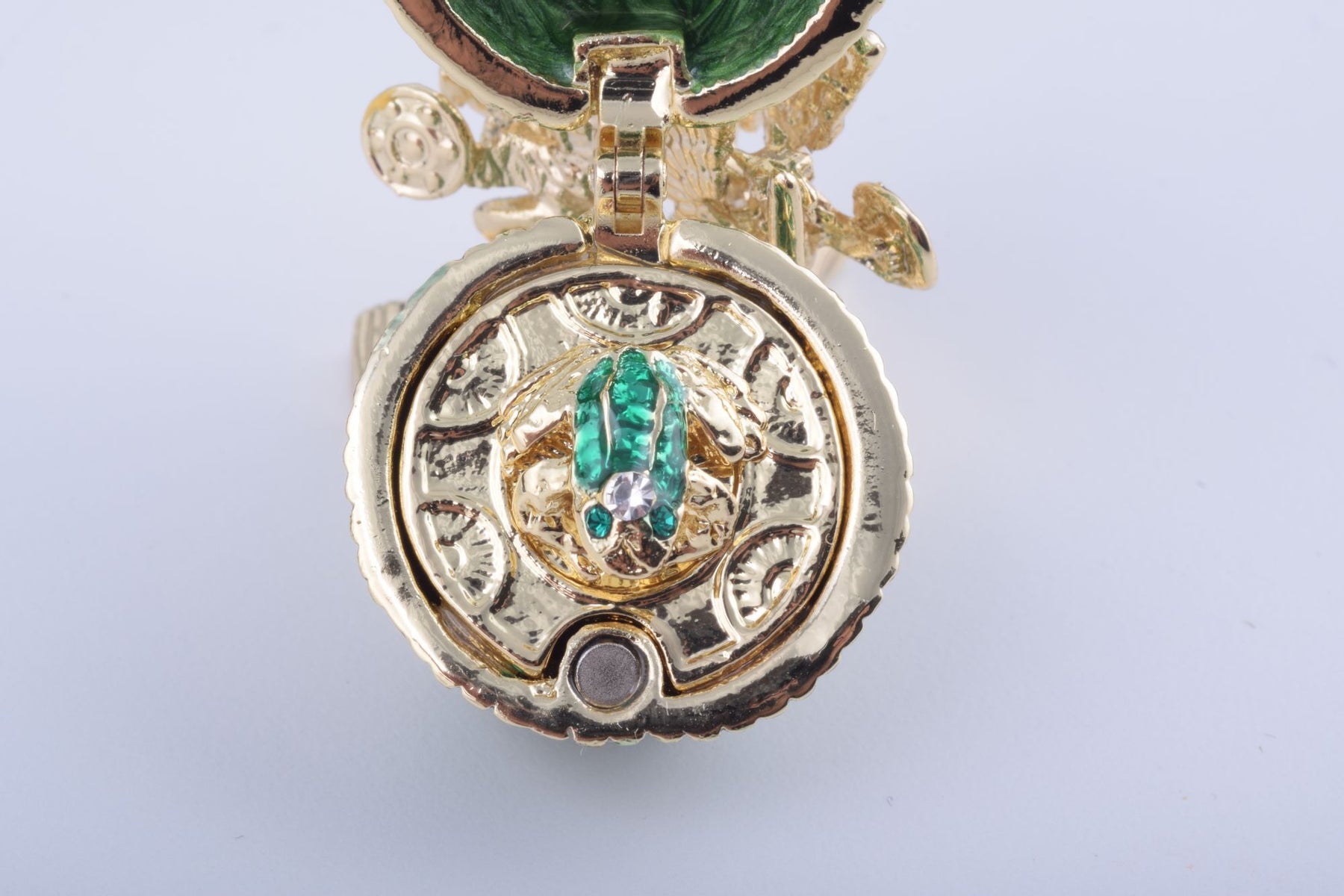Keren Kopal Green Faberge Egg with a Golden Frog Inside