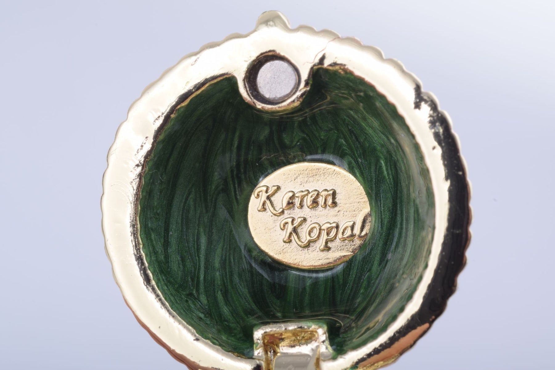Keren Kopal Green Faberge Egg with a Golden Frog Inside