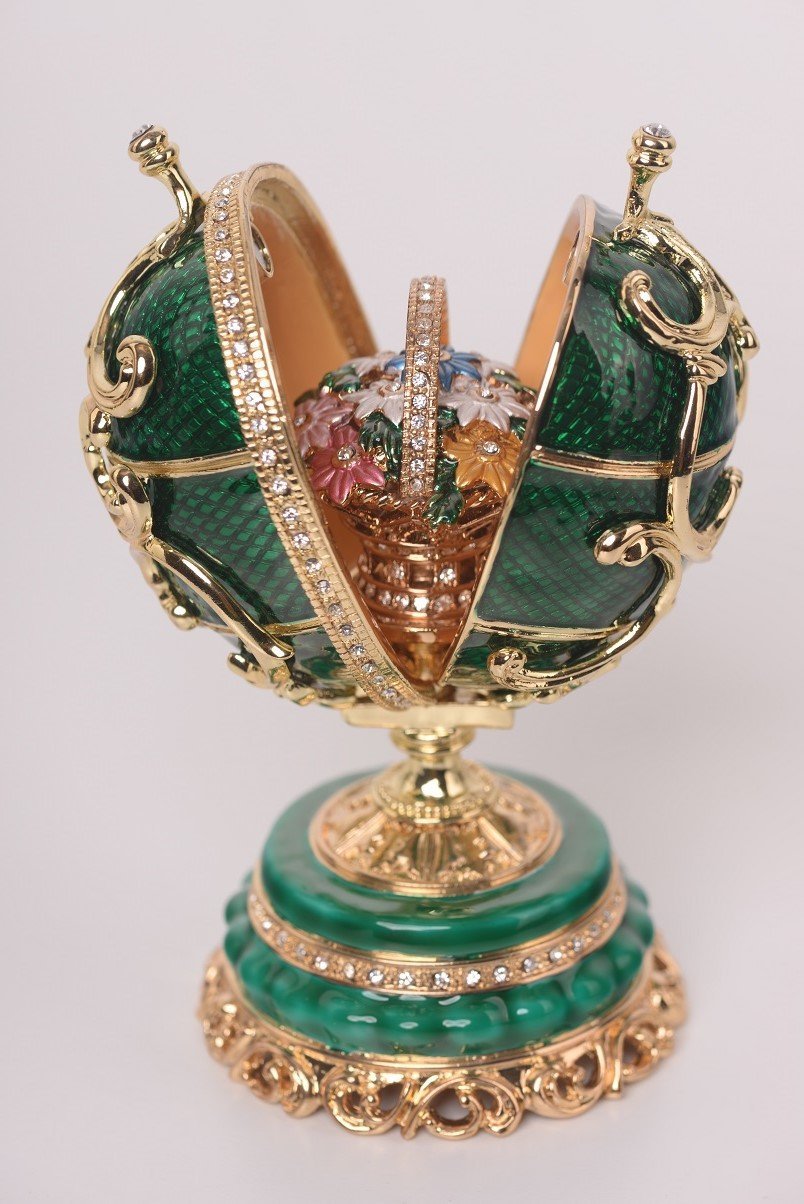 Keren Kopal Green Faberge Egg with a Removable Flower Bouquet