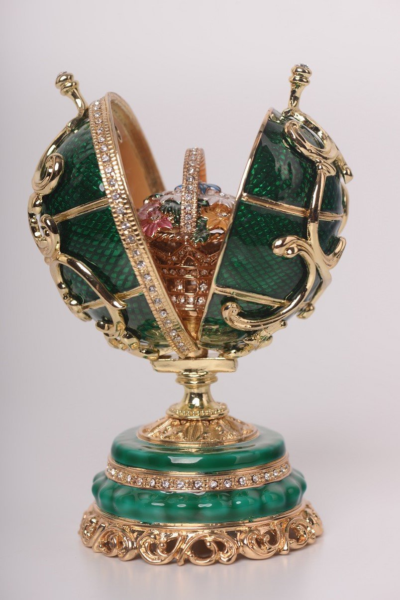 Keren Kopal Green Faberge Egg with a Removable Flower Bouquet