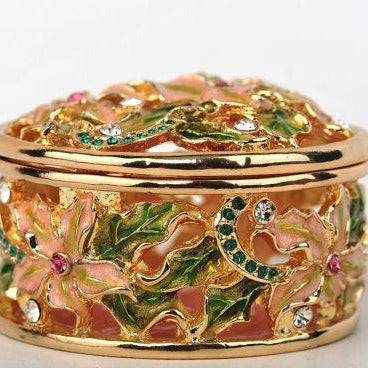 Keren Kopal Green & Pink Flowers Trinket Box