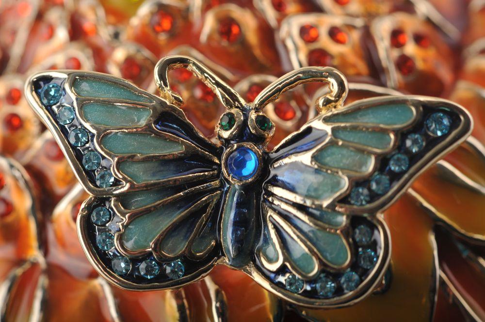 Keren Kopal Green & Yellow Faberge Egg with Blue Butterflies