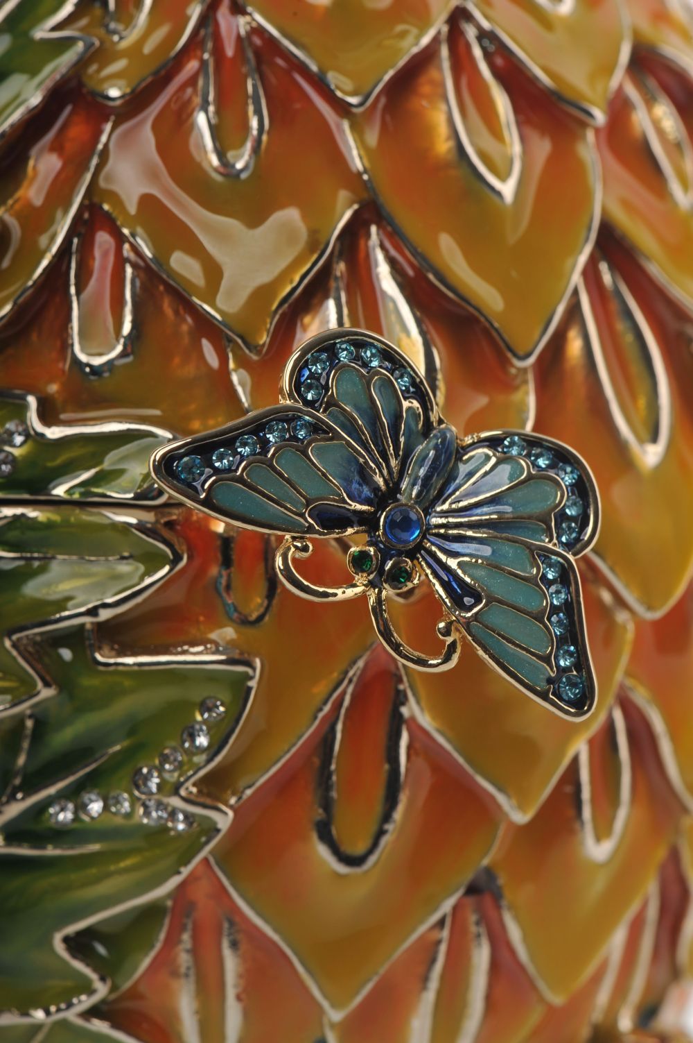 Keren Kopal Green & Yellow Faberge Egg with Blue Butterflies