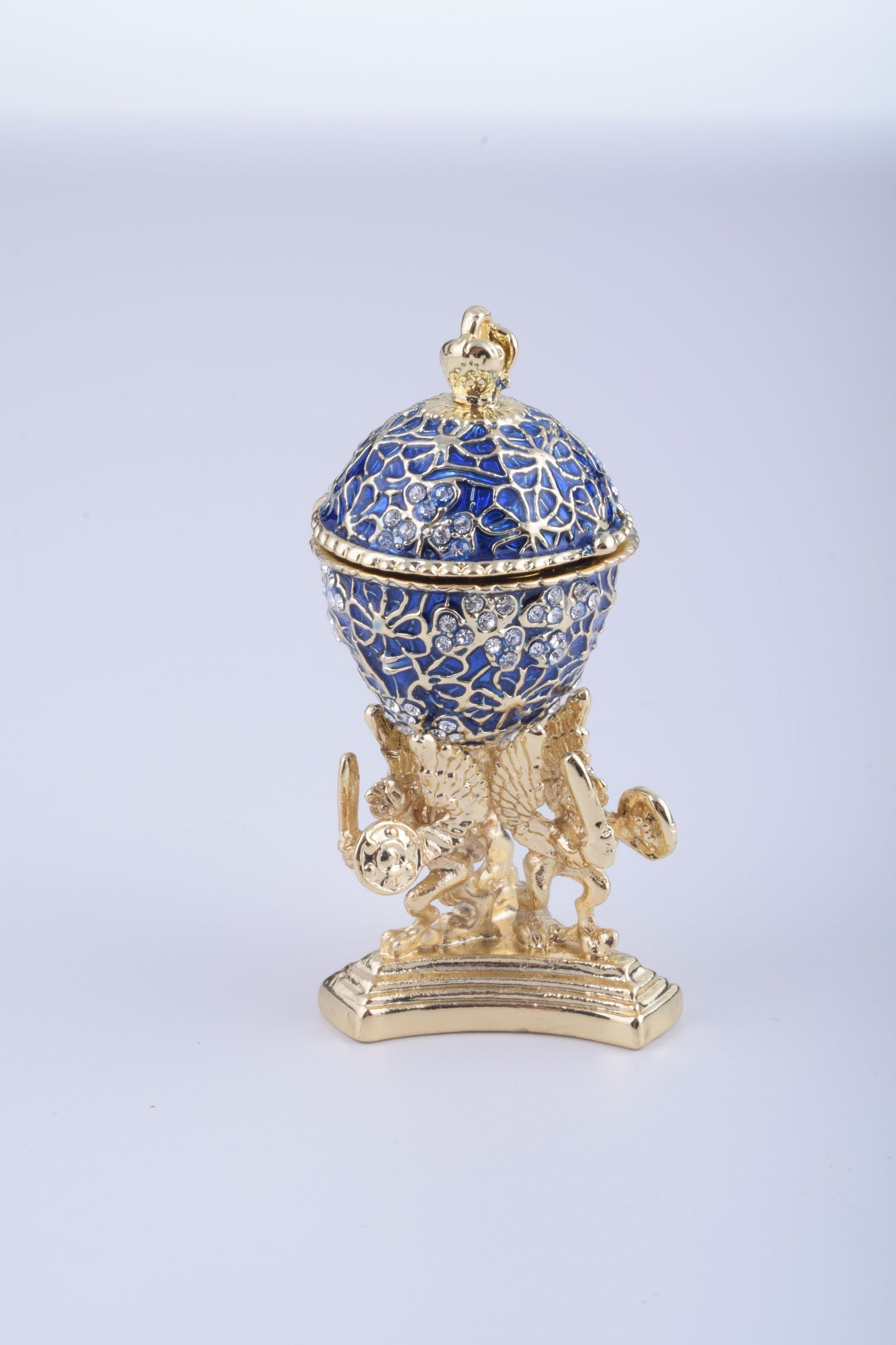 Keren Kopal Blue Faberge Egg with a Golden Frog Inside