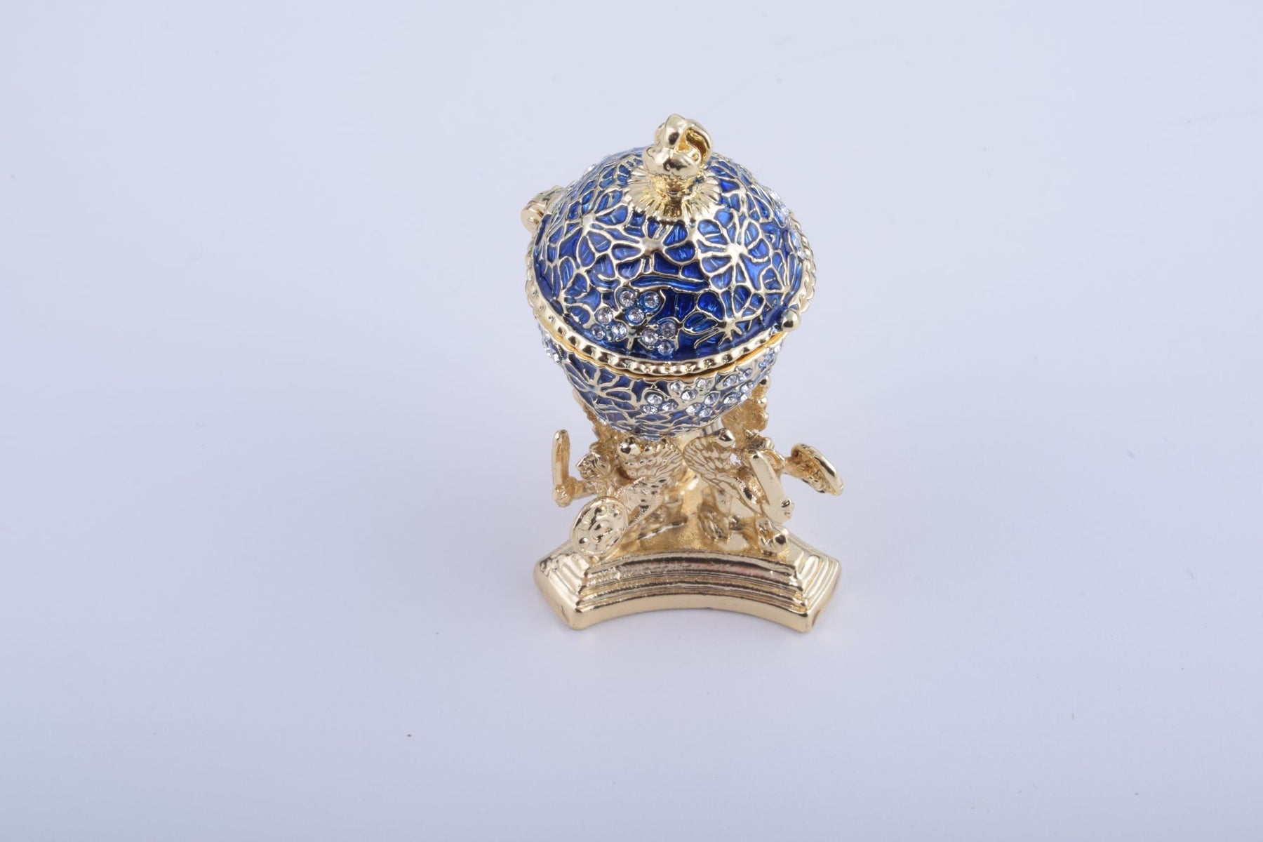 Keren Kopal Blue Faberge Egg with a Golden Frog Inside