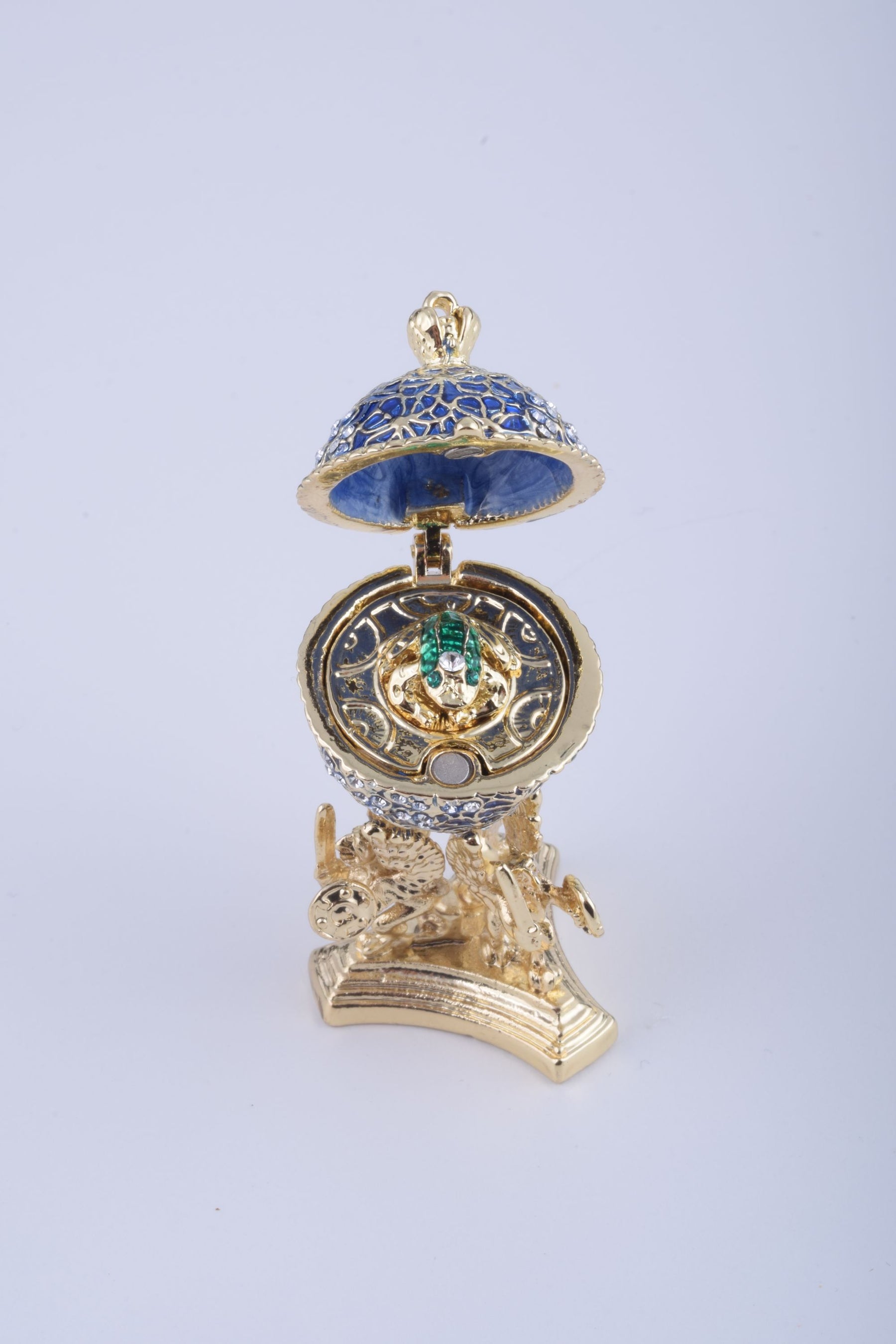 Keren Kopal Blue Faberge Egg with a Golden Frog Inside