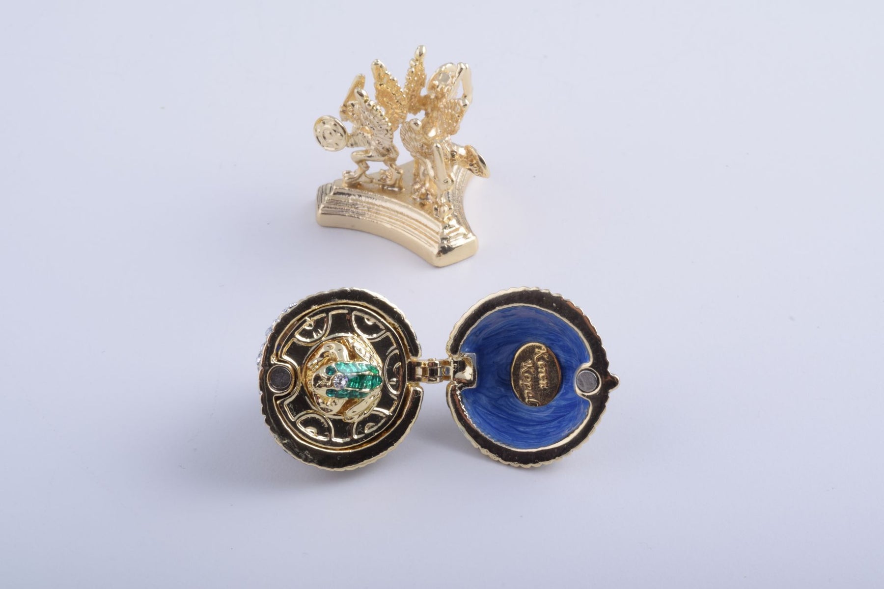 Keren Kopal Blue Faberge Egg with a Golden Frog Inside