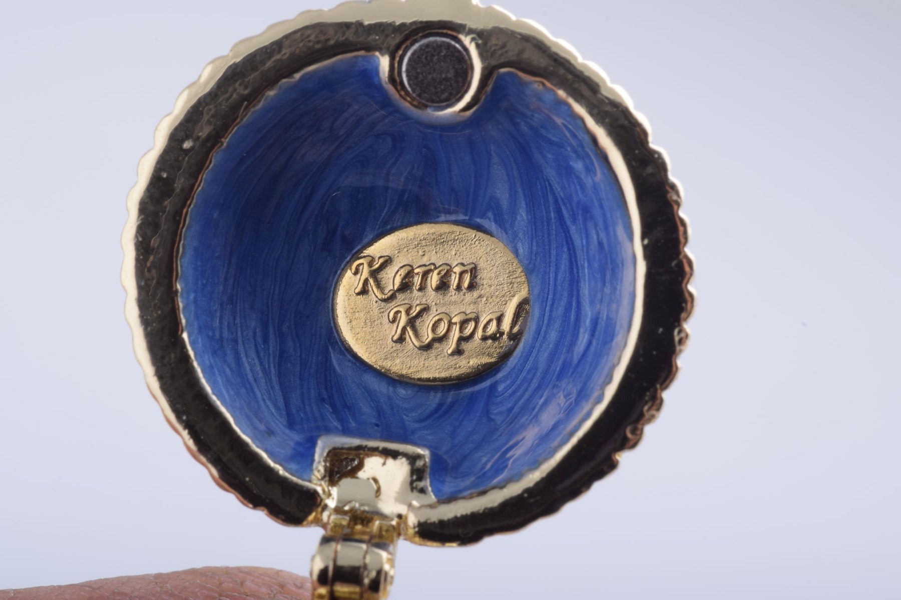 Keren Kopal Blue Faberge Egg with a Golden Frog Inside