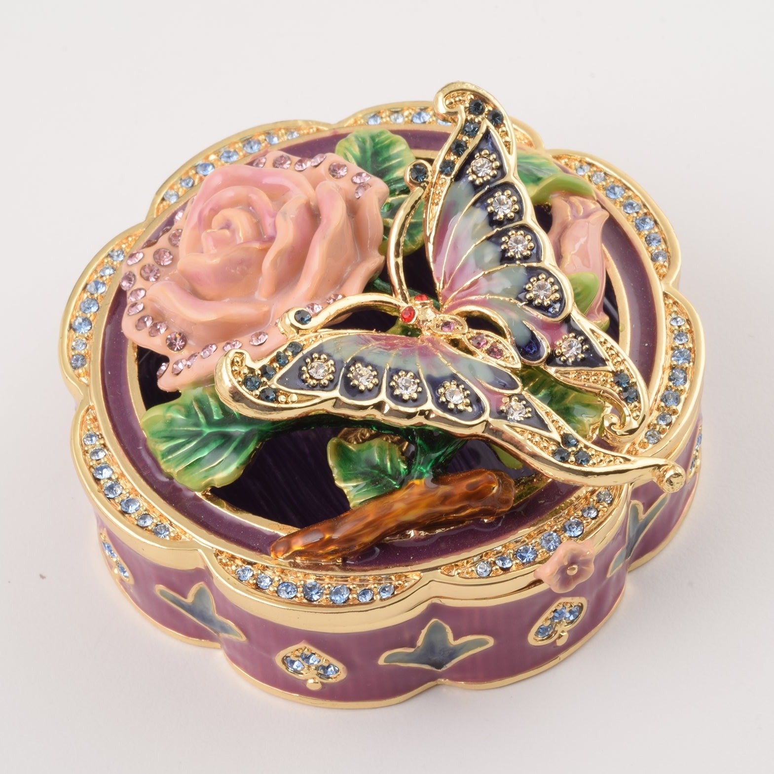 Keren Kopal Butterfly on a Flower Trinket Box