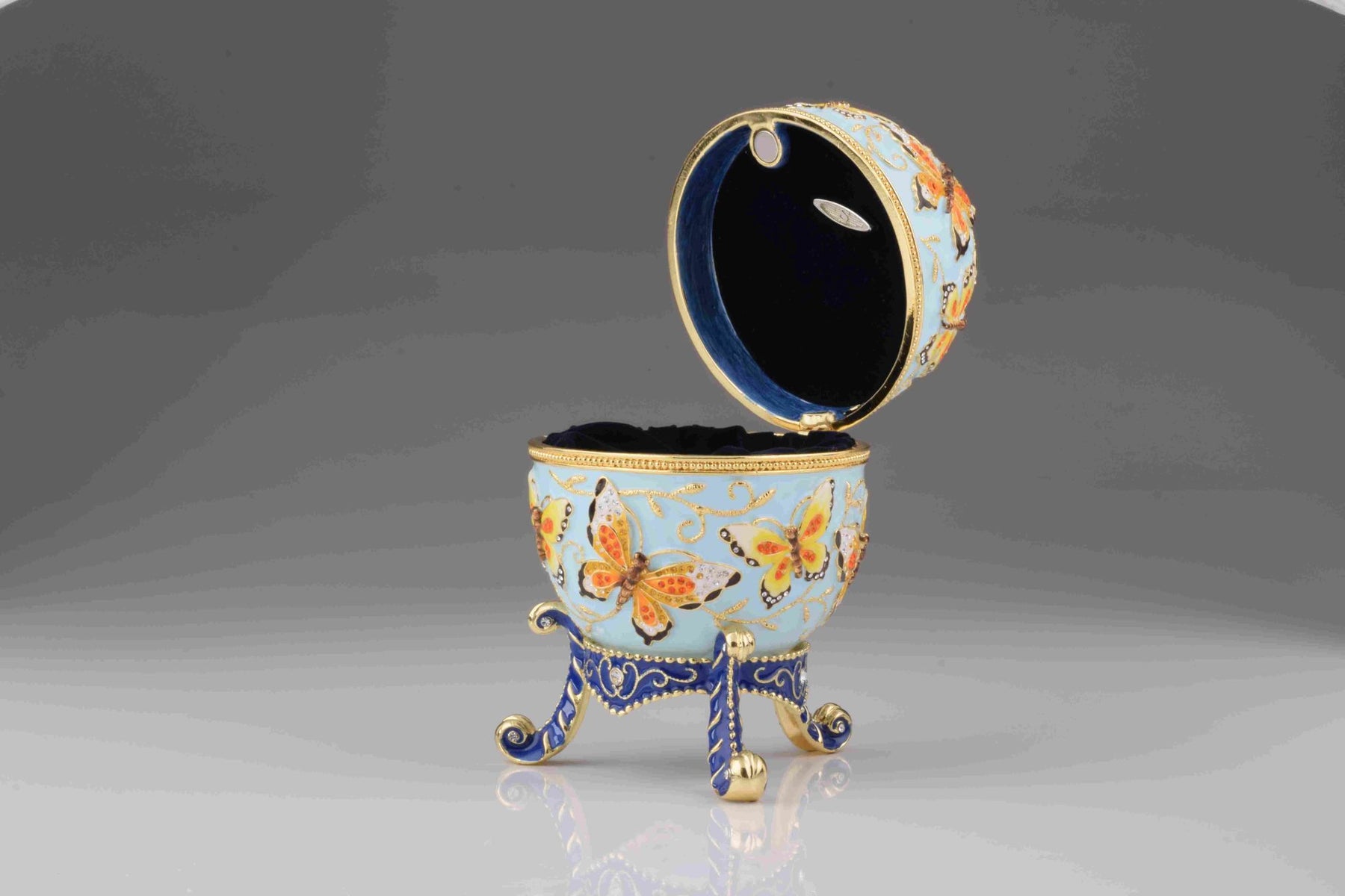 Keren Kopal Blue Faberge Egg with Yellow Flowers