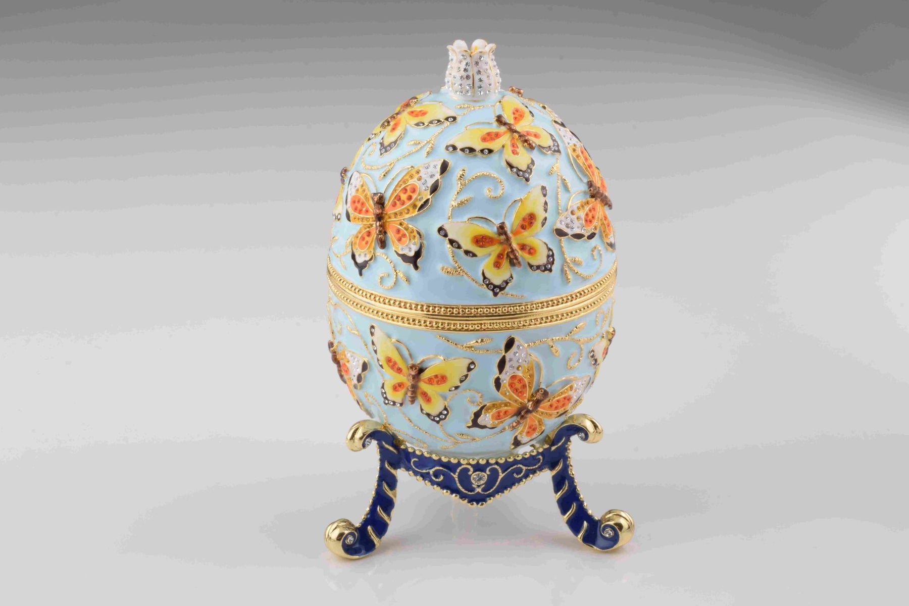 Keren Kopal Blue Faberge Egg with Yellow Flowers