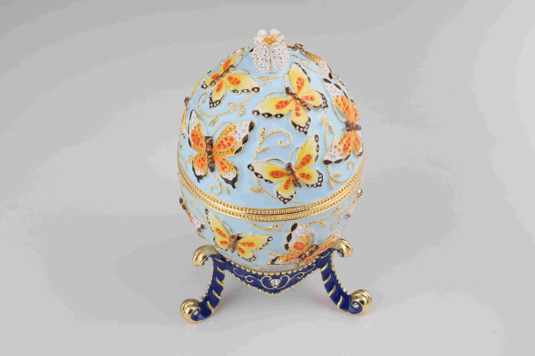 Keren Kopal Blue Faberge Egg with Yellow Flowers