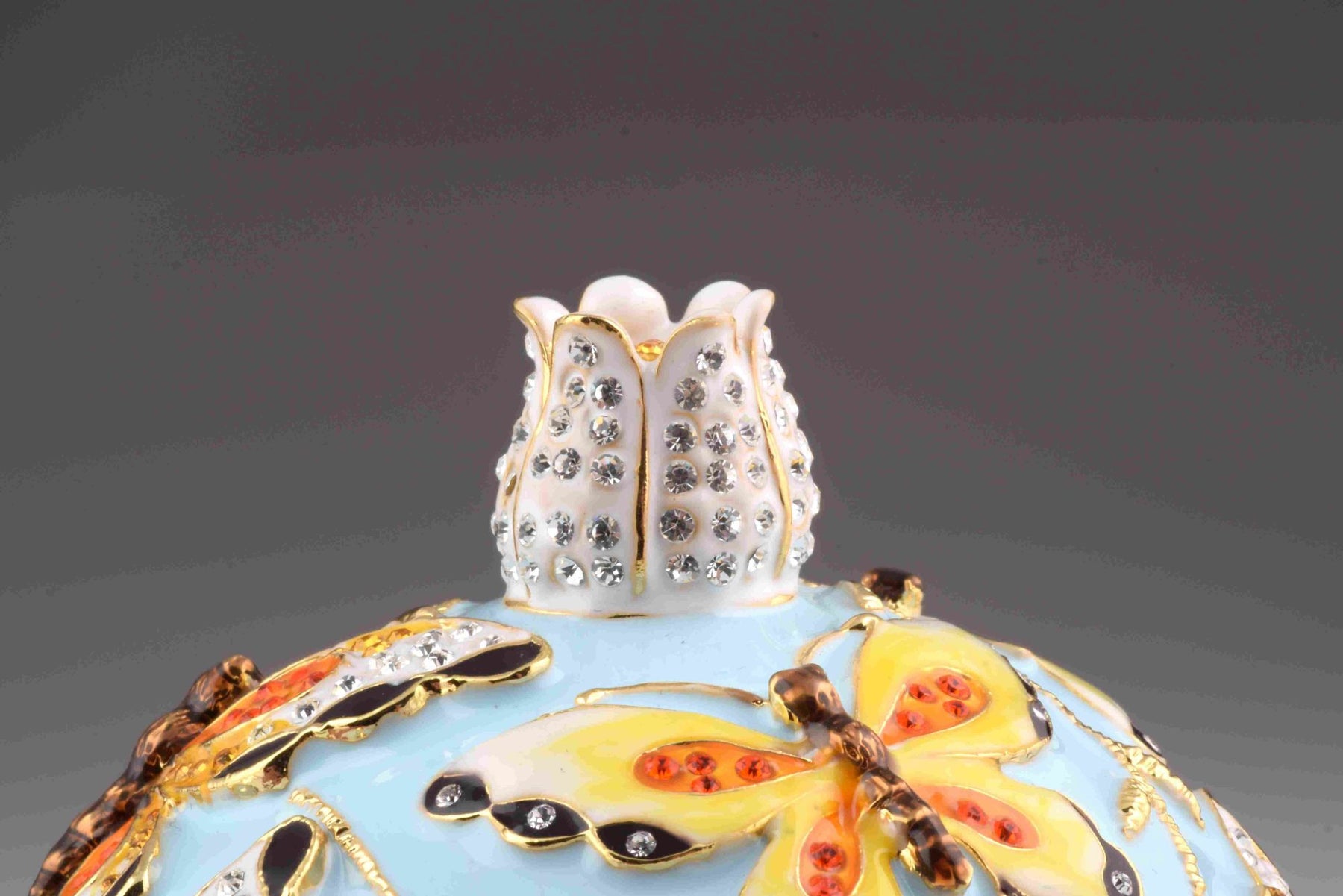 Keren Kopal Blue Faberge Egg with Yellow Flowers