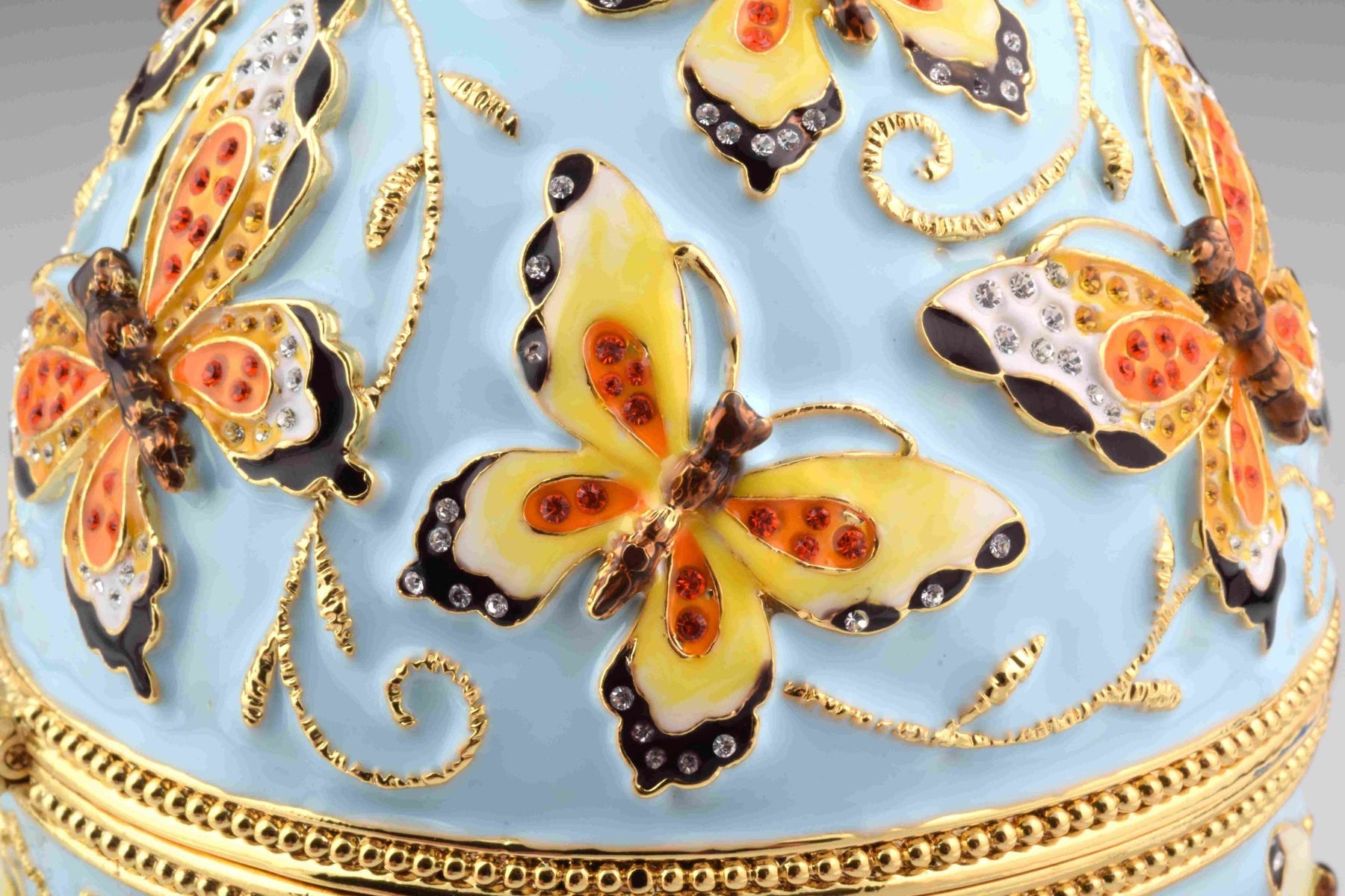 Keren Kopal Blue Faberge Egg with Yellow Flowers