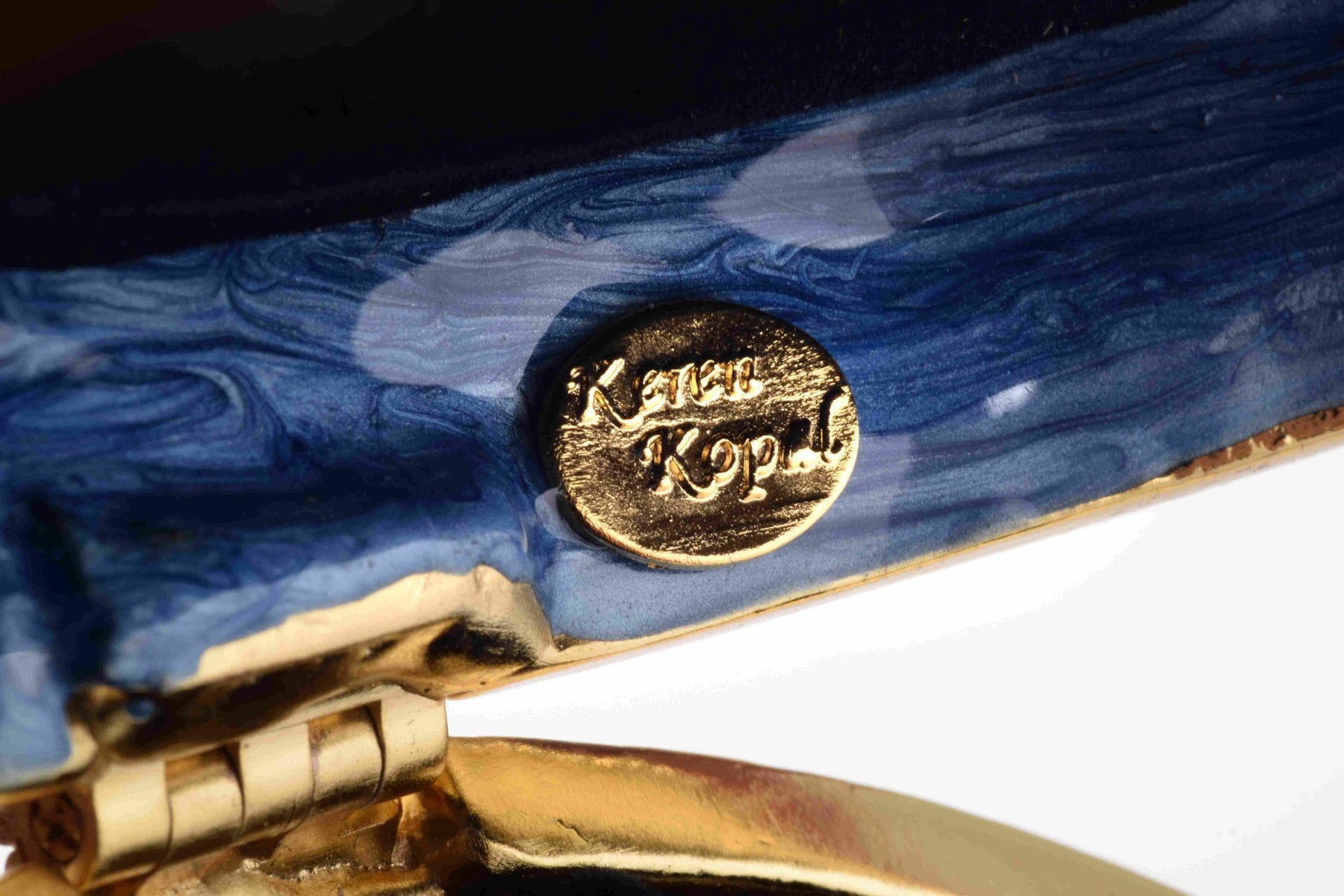 Keren Kopal Blue Faberge Egg with Yellow Flowers