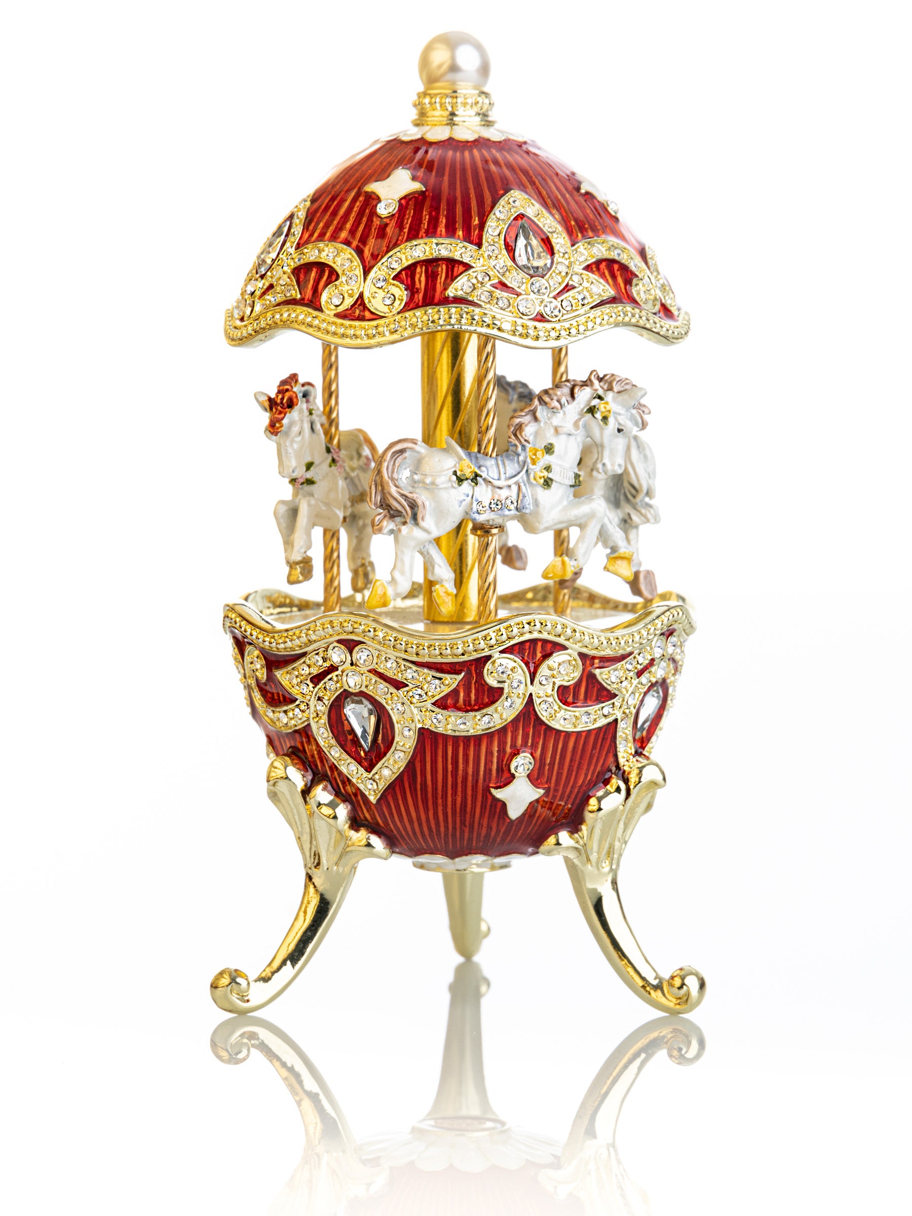 Keren Kopal Red Wind up Horse Carousel Faberge Style Egg