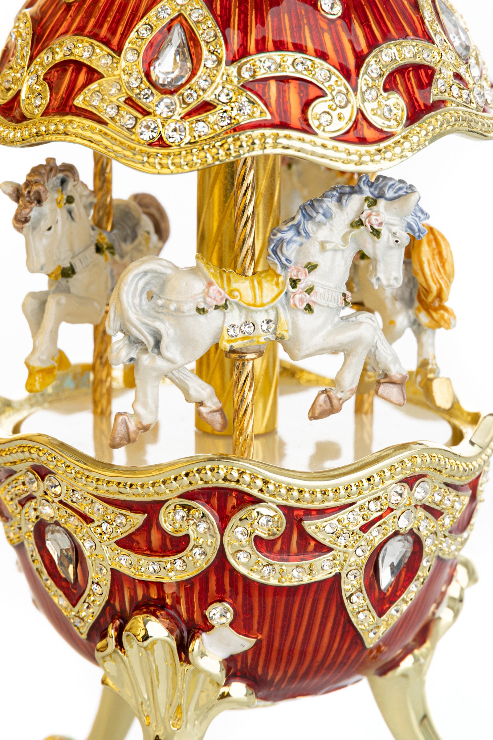 Keren Kopal Red Wind up Horse Carousel Faberge Style Egg