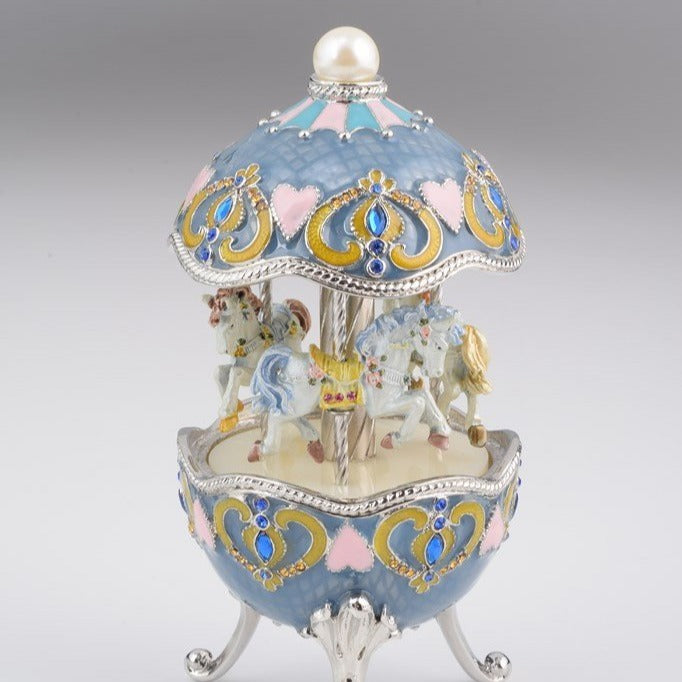 Keren Kopal Light Blue Faberge Egg with Horse Carousel