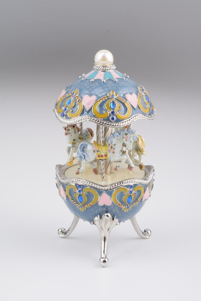 Keren Kopal Light Blue Faberge Egg with Horse Carousel