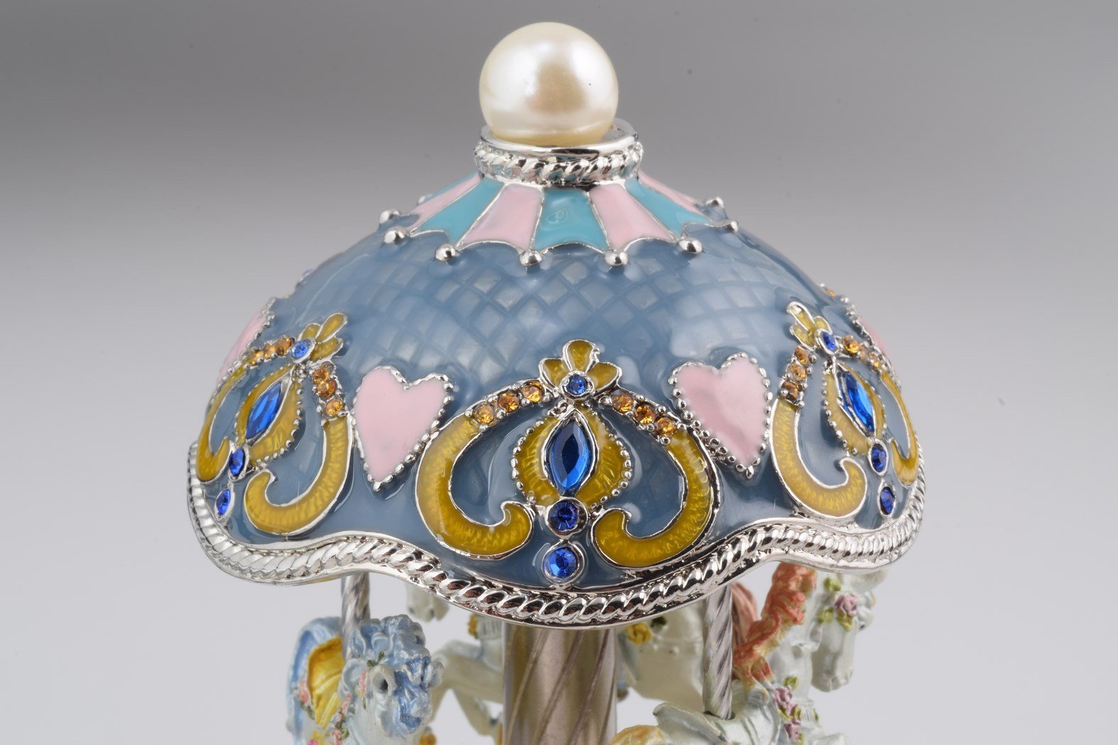 Keren Kopal Light Blue Faberge Egg with Horse Carousel