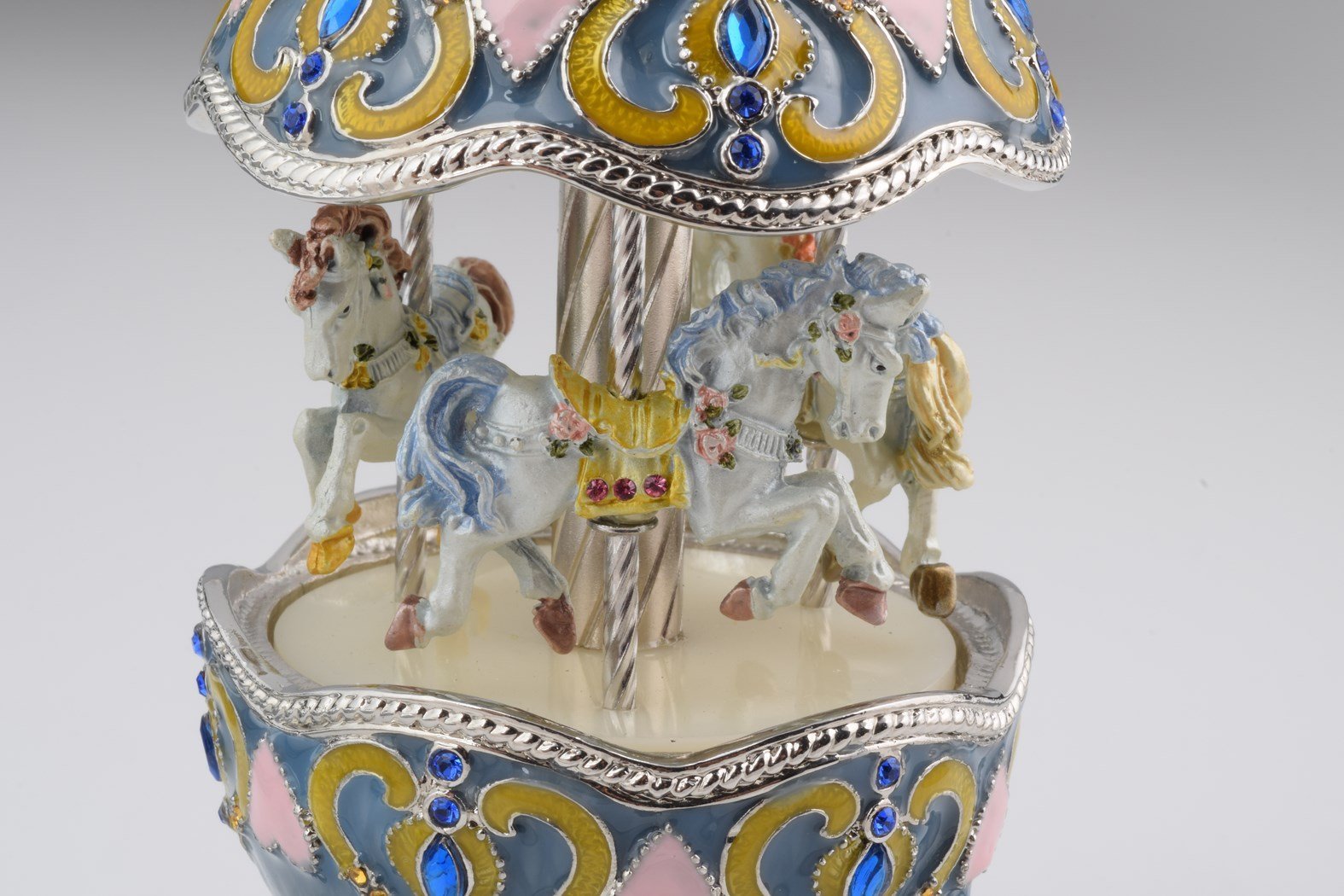 Keren Kopal Light Blue Faberge Egg with Horse Carousel