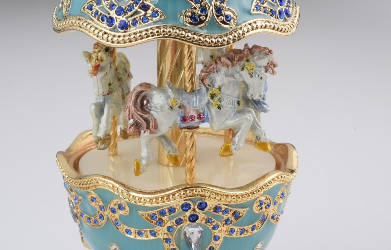 Keren Kopal Light Blue Faberge Egg with Horse Carousel