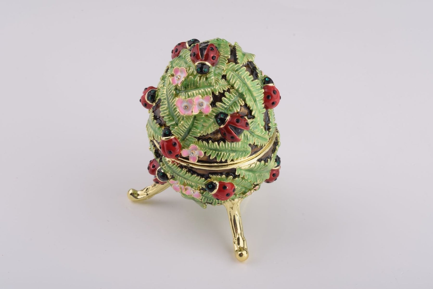 Keren Kopal Green Music Playing Faberge Egg with Ladybird Beetles Ladybugs