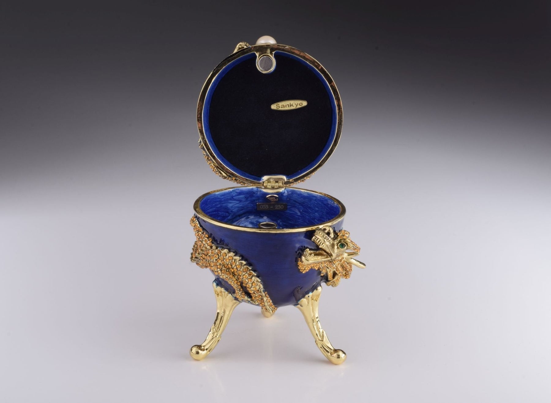 Keren Kopal Blue Faberge Egg with Dragon Music Playing Egg