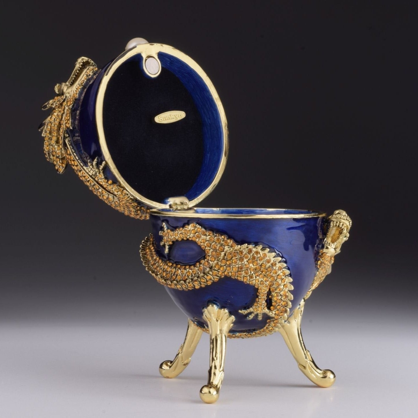 Keren Kopal Blue Faberge Egg with Dragon Music Playing Egg