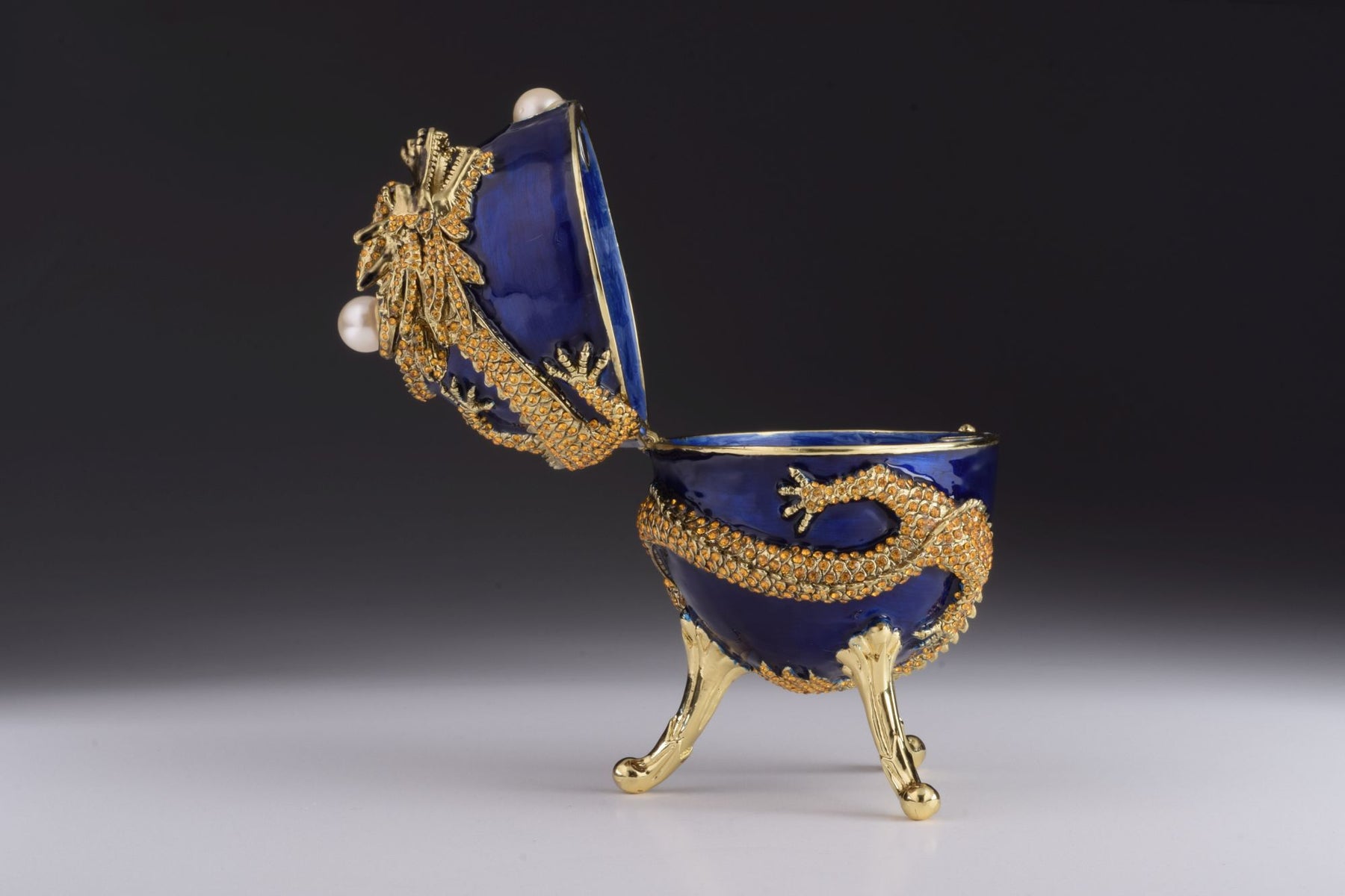 Keren Kopal Blue Faberge Egg with Dragon Music Playing Egg