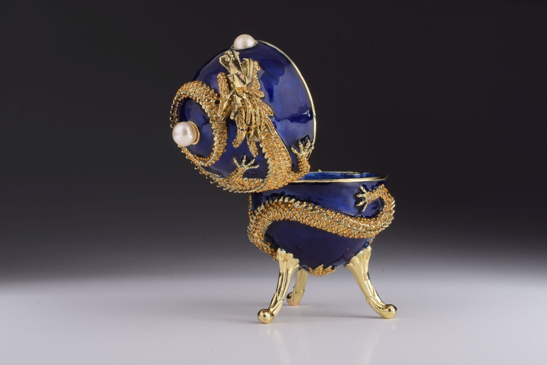 Keren Kopal Blue Faberge Egg with Dragon Music Playing Egg