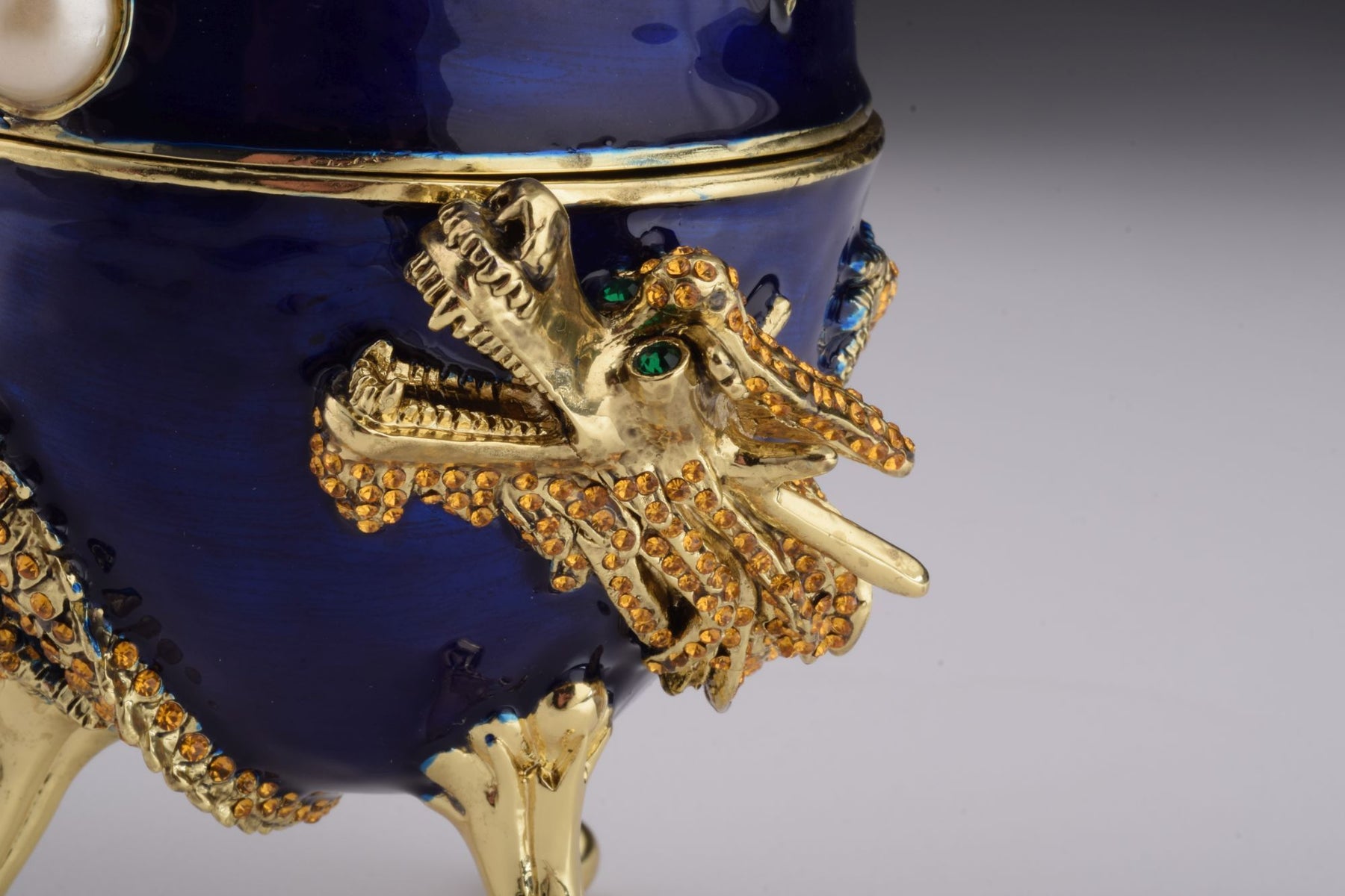 Keren Kopal Blue Faberge Egg with Dragon Music Playing Egg