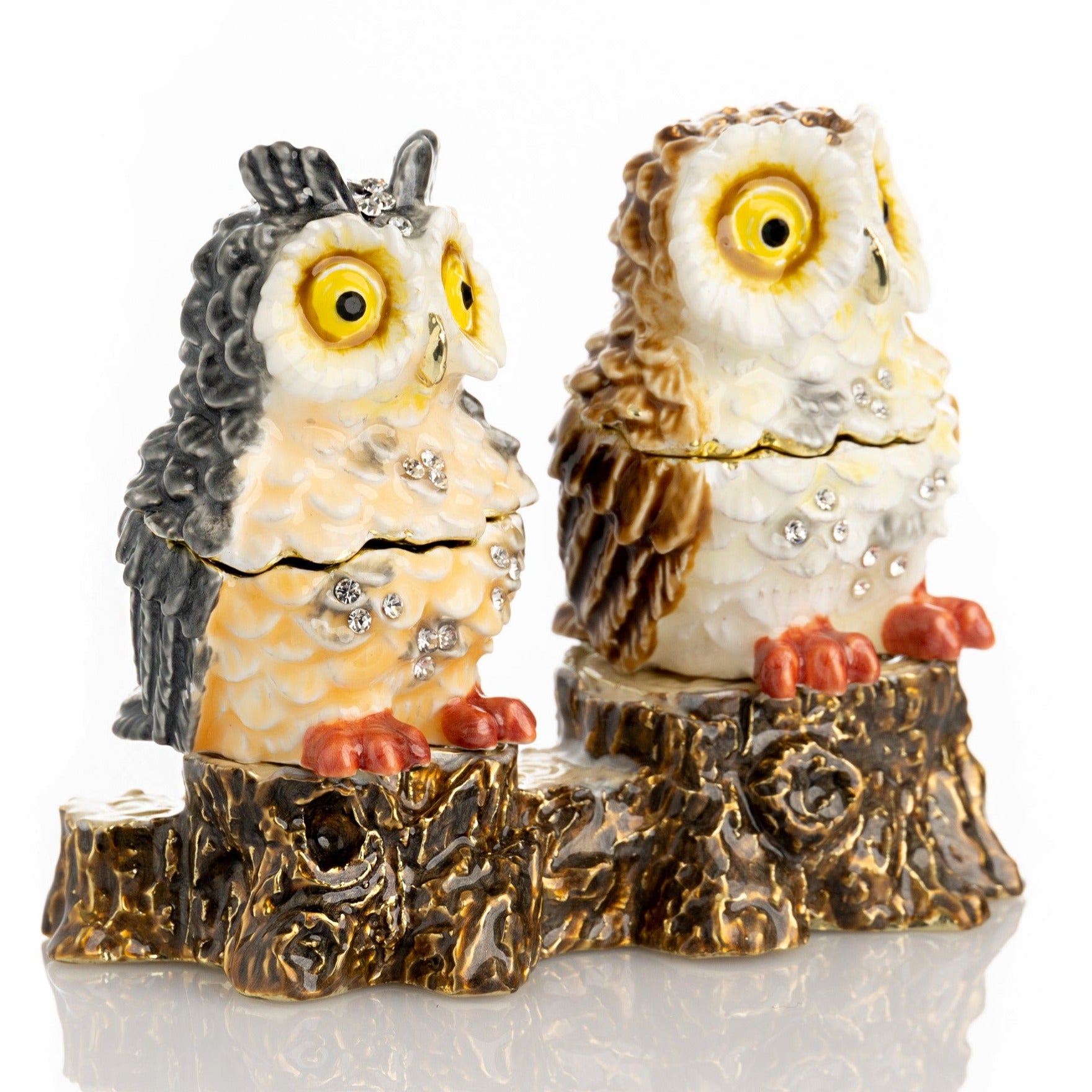 Keren Kopal Two Owls Sitting on Tree Trunk