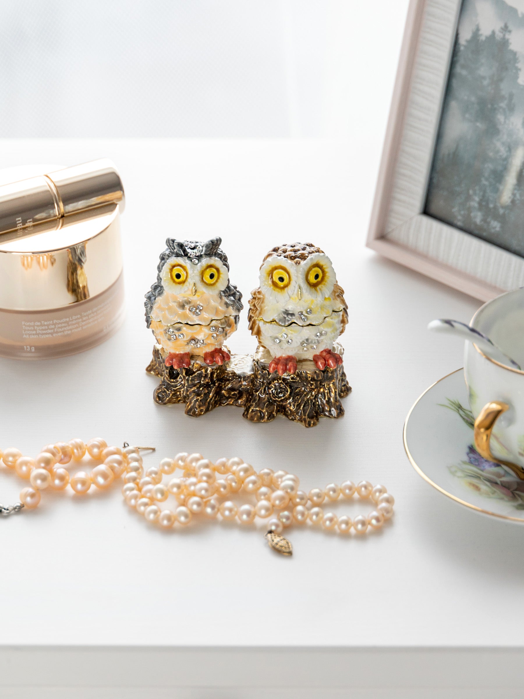 Keren Kopal Two Owls Sitting on Tree Trunk