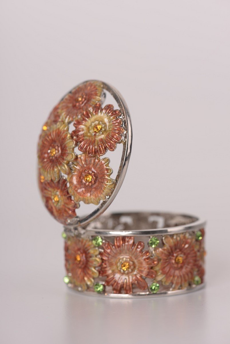 Keren Kopal Orange & Red Flowers Trinket Box