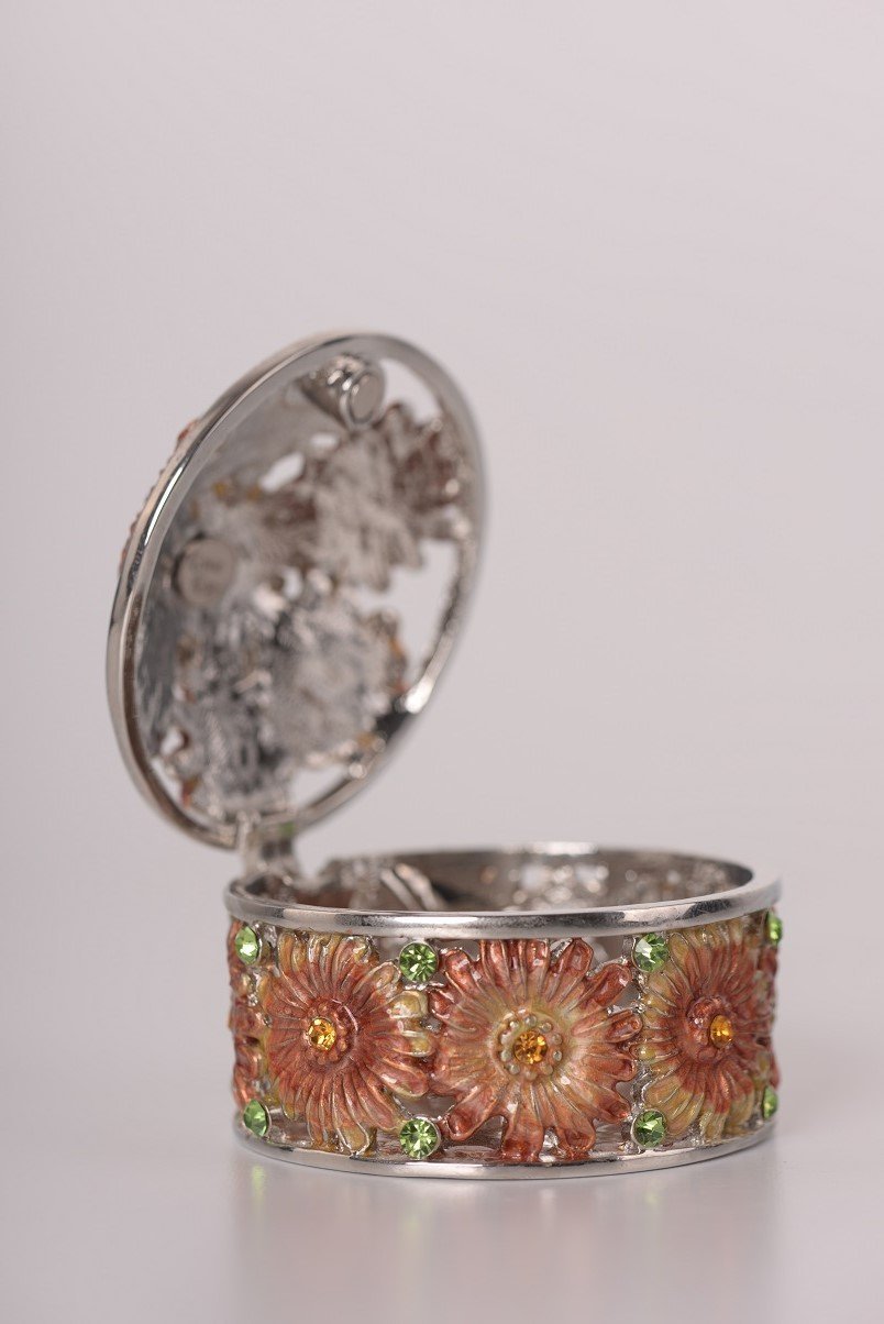 Keren Kopal Orange & Red Flowers Trinket Box