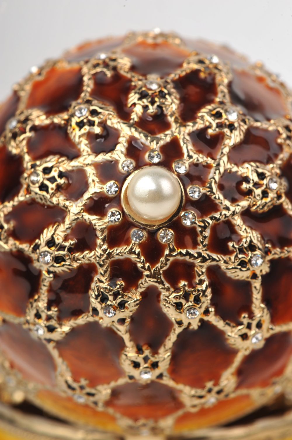 Keren Kopal Orange and Yellow Faberge Egg with a Gold Clock