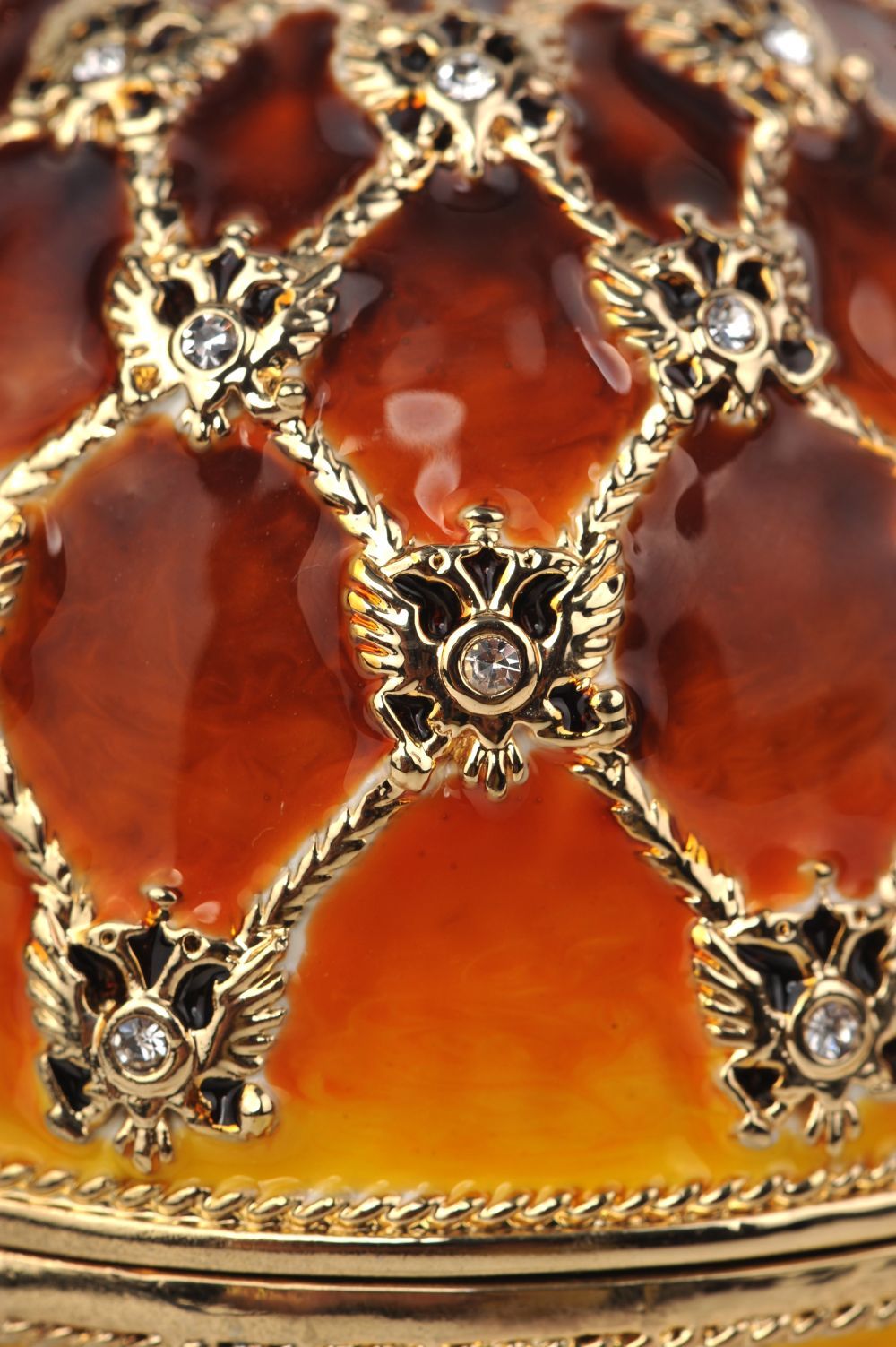 Keren Kopal Orange and Yellow Faberge Egg with a Gold Clock